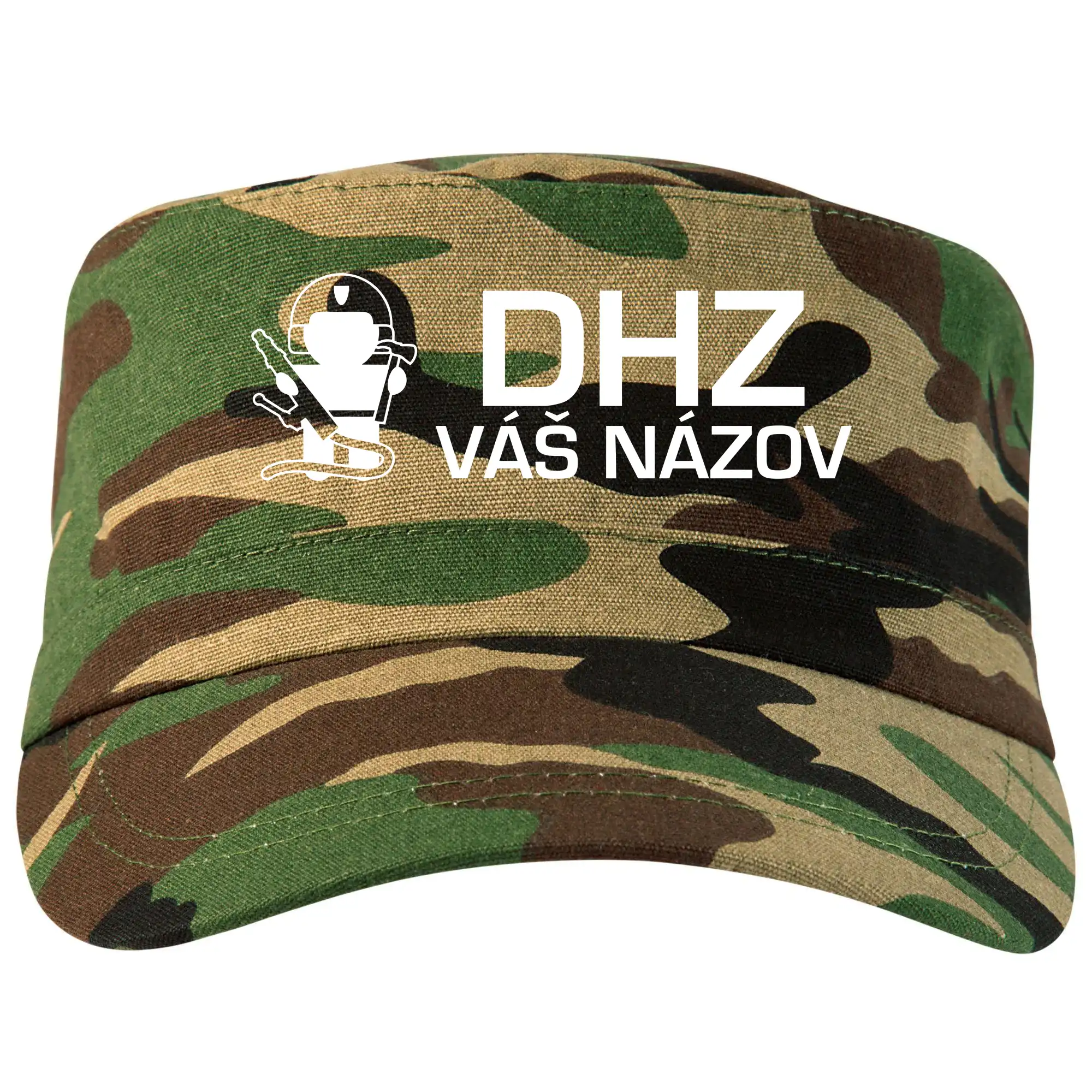 Originálne tričká pre hasičov - DHZ postavička - vlastný nápis - Šiltovka CAMO