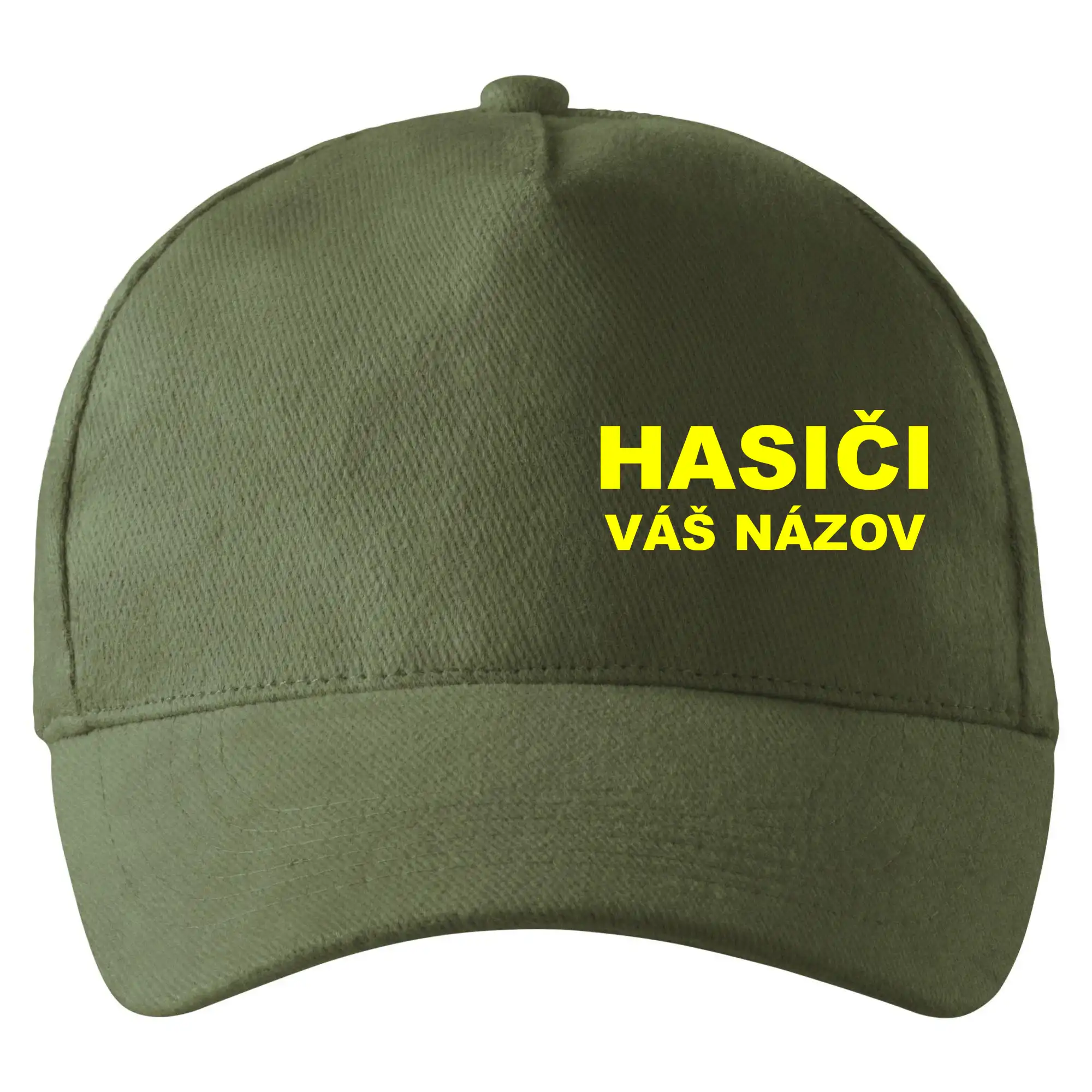 Originálne tričká pre hasičov - Hasiči - žltý nápis - váš názov zboru - Šiltovka so zahnutým šiltom a mosaznou sponou