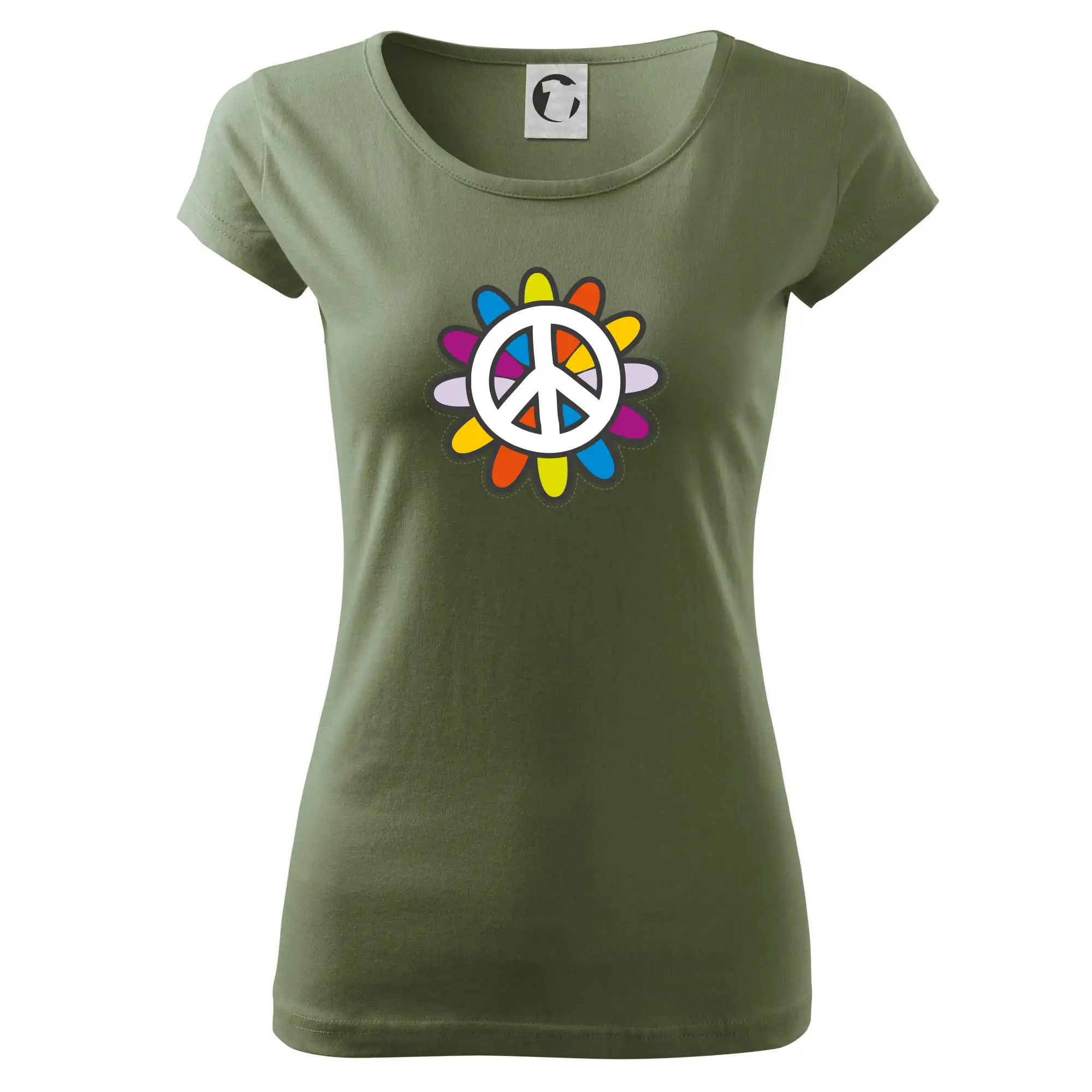 Tričká pre pohodový ľudí - Peace symbol s kreslenou kvetinou - Dámske tričko Pure