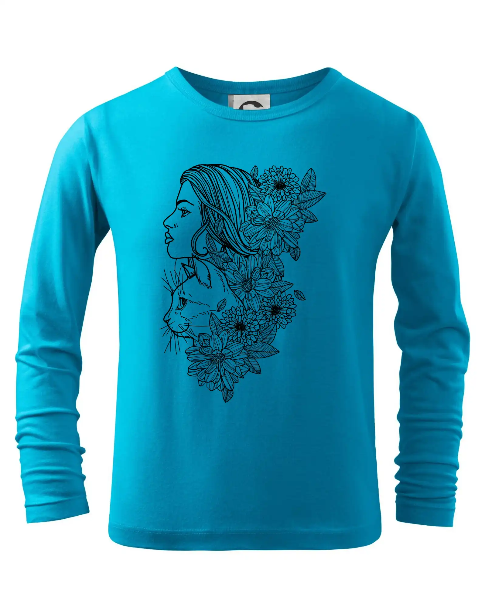 Vtipná tričká s mačkou - Žena a kočka - kreslená - Tričko detské Long Sleeve