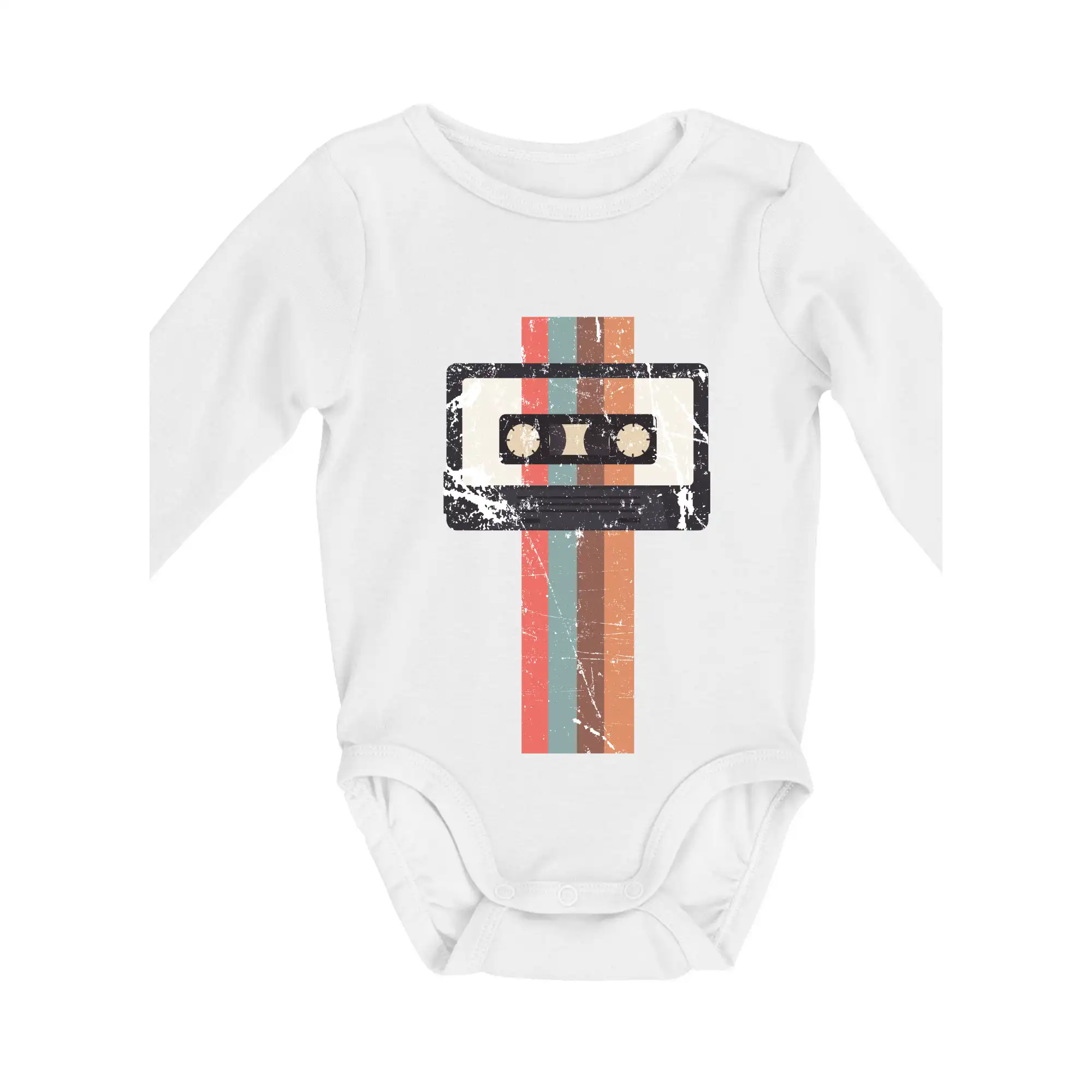 Retro kazeta - pruhy - Body dojčenské s dlhým rukávom