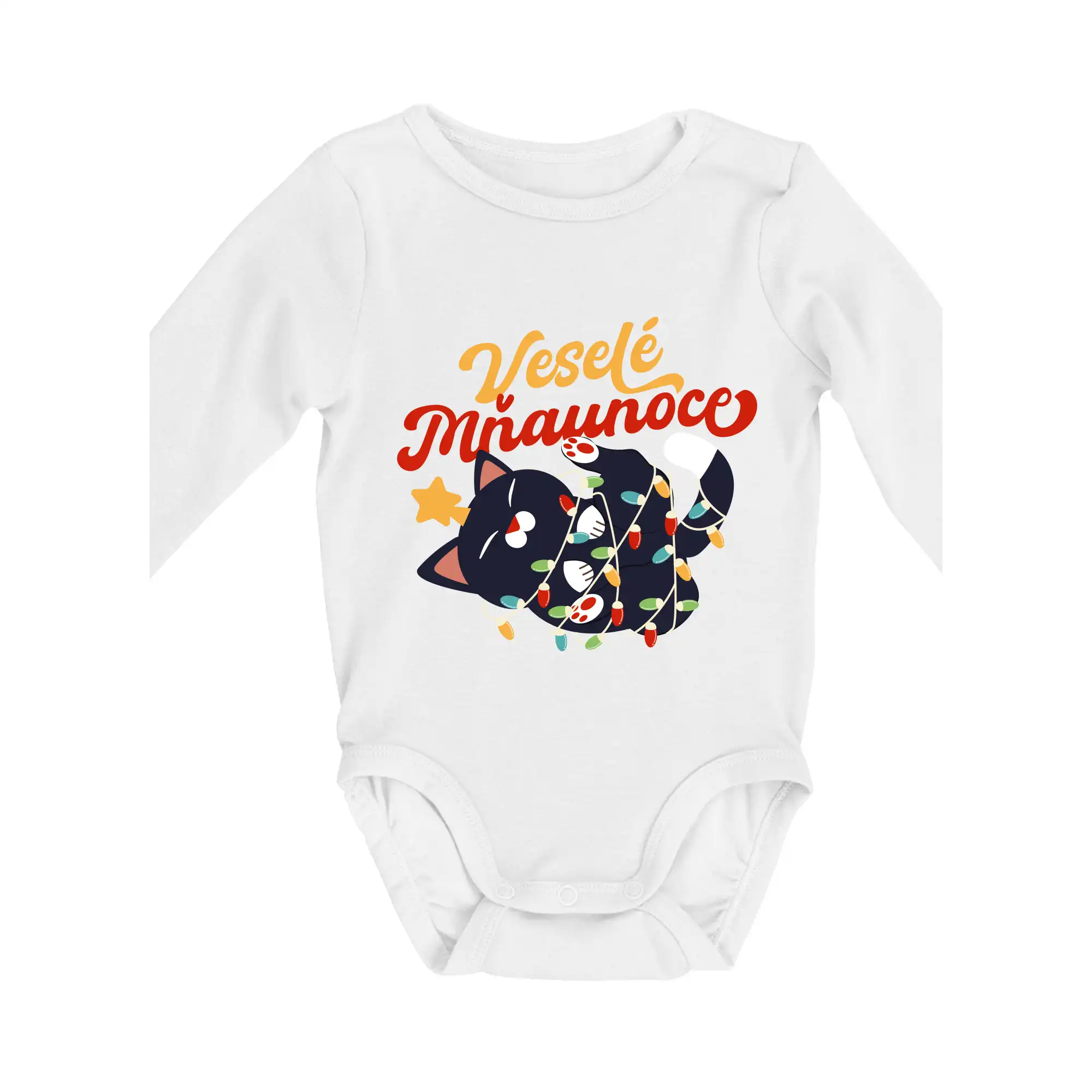 Vianočné tričká - Veselé Mňaunoce - Body dojčenské s dlhým rukávom