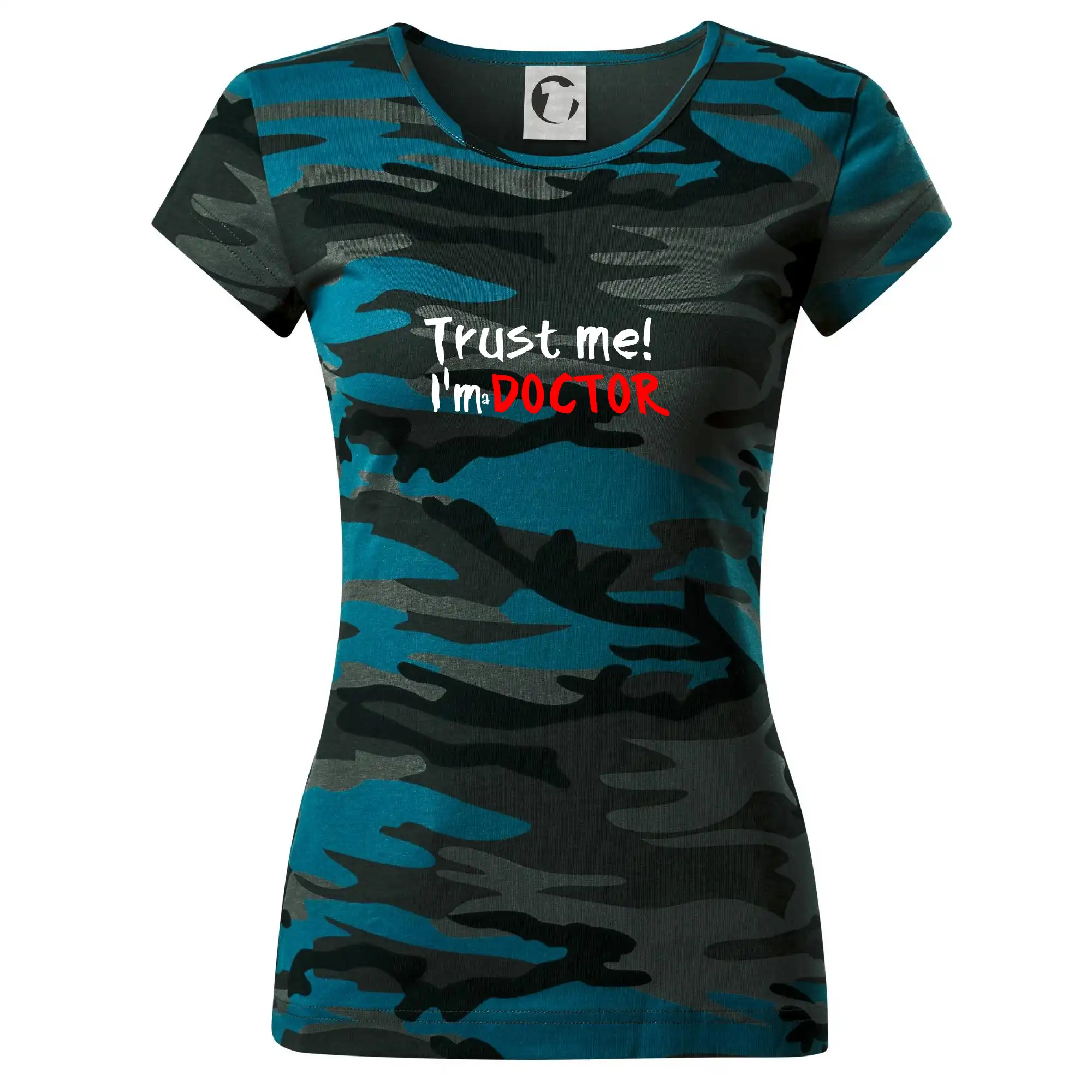 Tričká na ukončenie štúdia - Trust me I´m  a Doctor / Ver mi som Doktor - Dámske maskáčové tričko