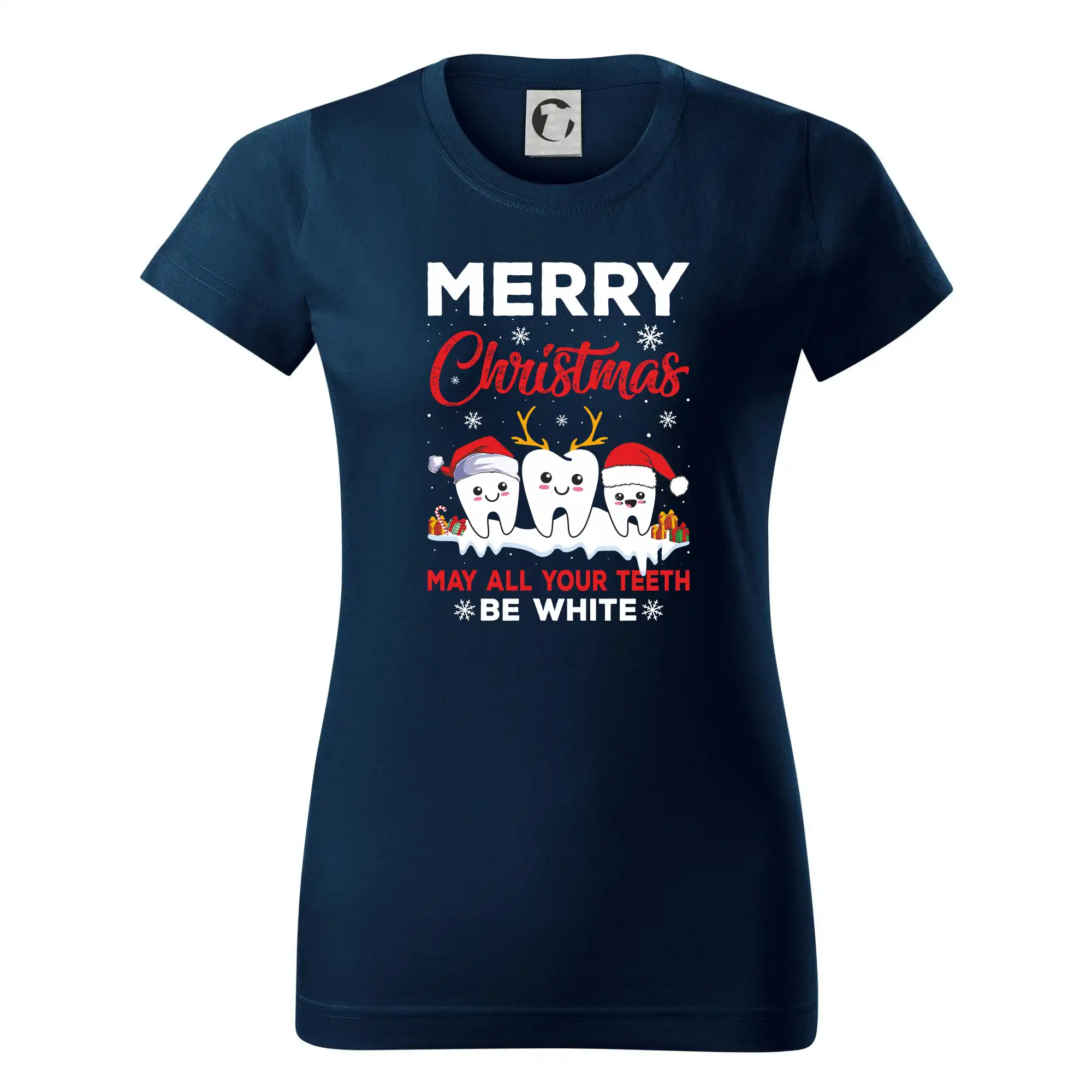 Vianočné tričká - Merry Christmas teeth be white - Dámske tričko basic - ľahko voľnejšie a dlhšie