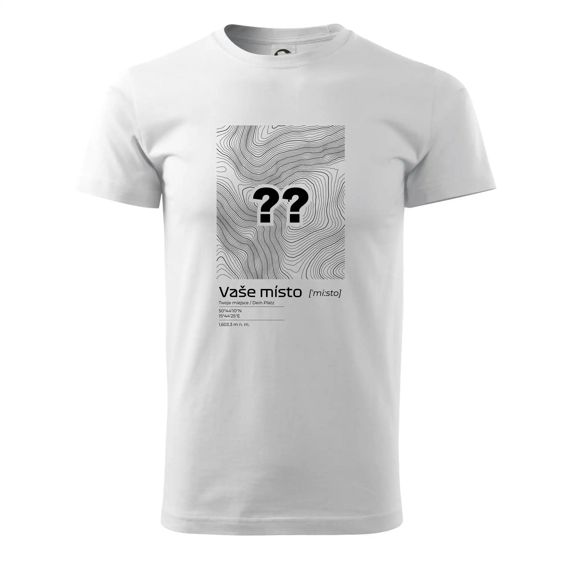 Tričká s vrstevnicami – originálne horské motívy - Vaše miesto - vrstevnice v obdĺžniku - Tričko extra veľké  (5-8XL)