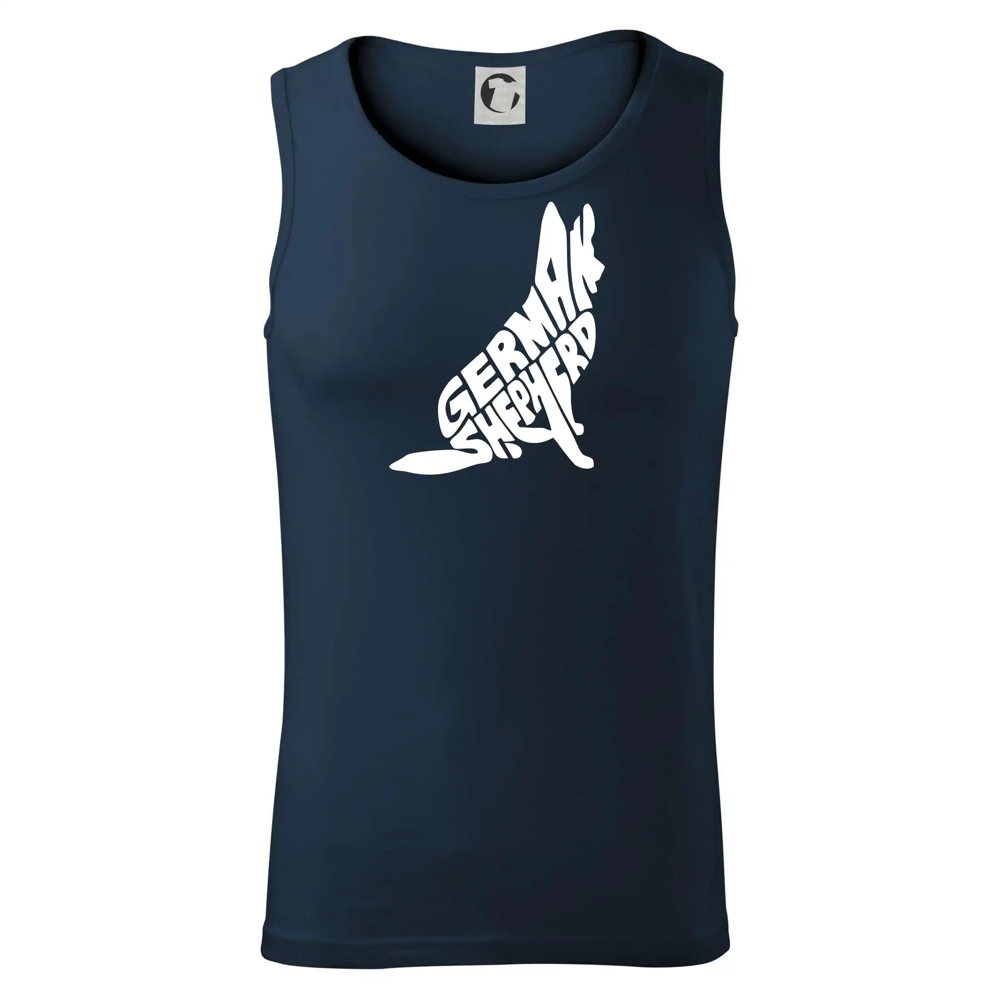 Německý ovčák sedící napis