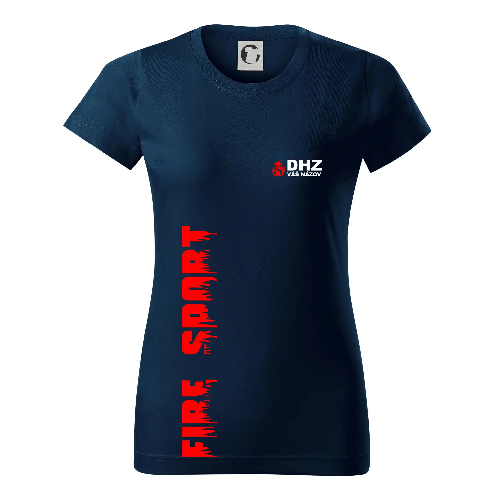 Originálne tričká pre hasičov - DHZ (oheň, firesport, názov sboru - vlastný nápis) - Dámske tričko basic - ľahko voľnejšie a dlhšie