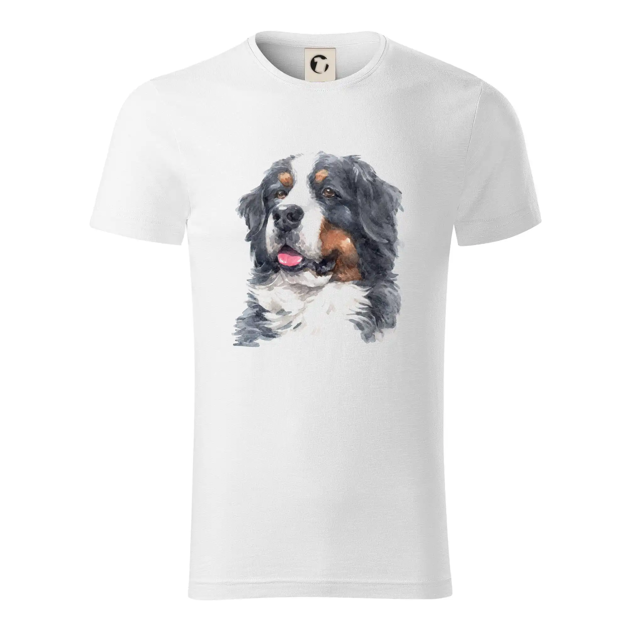 Bernský salašnícky pes na tričku - Bernský salašnícky pes -  hlava vodová farba - Tričko z organickej bavlny