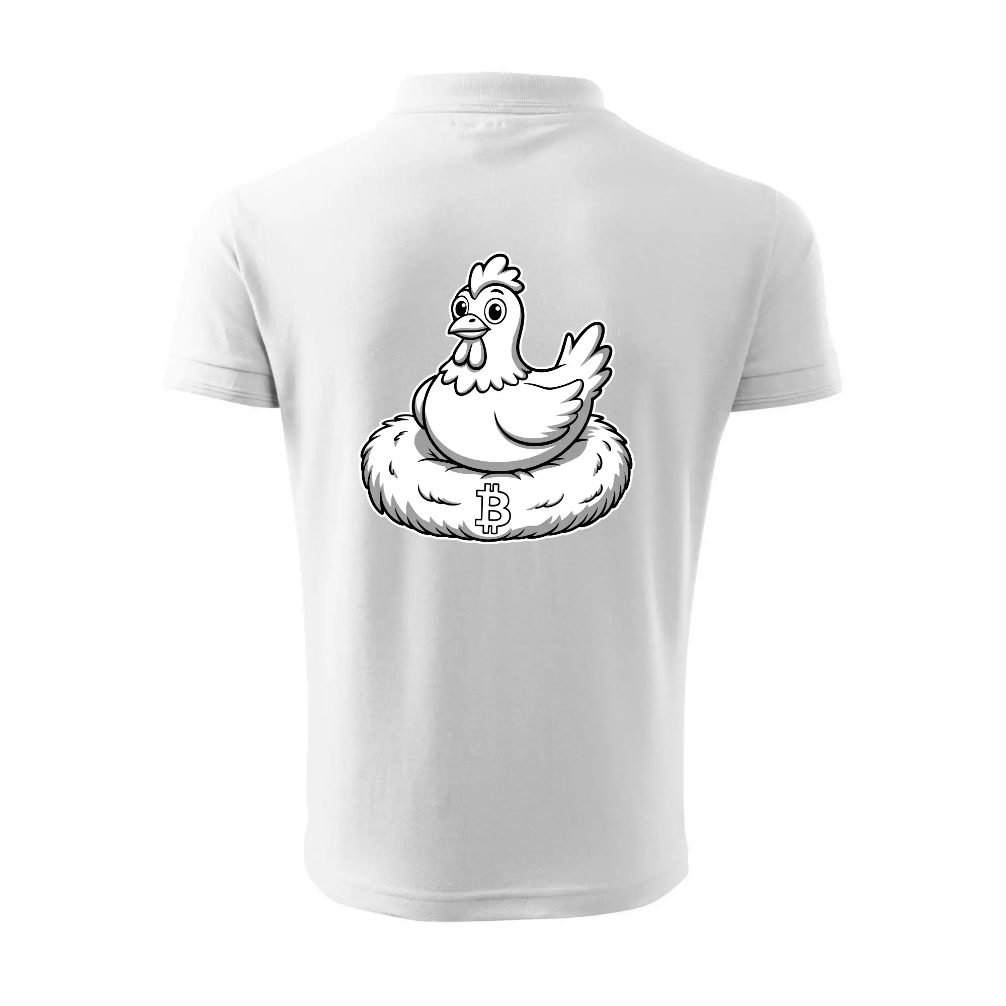 Kuře sedící na bitcoinovém hnízdě