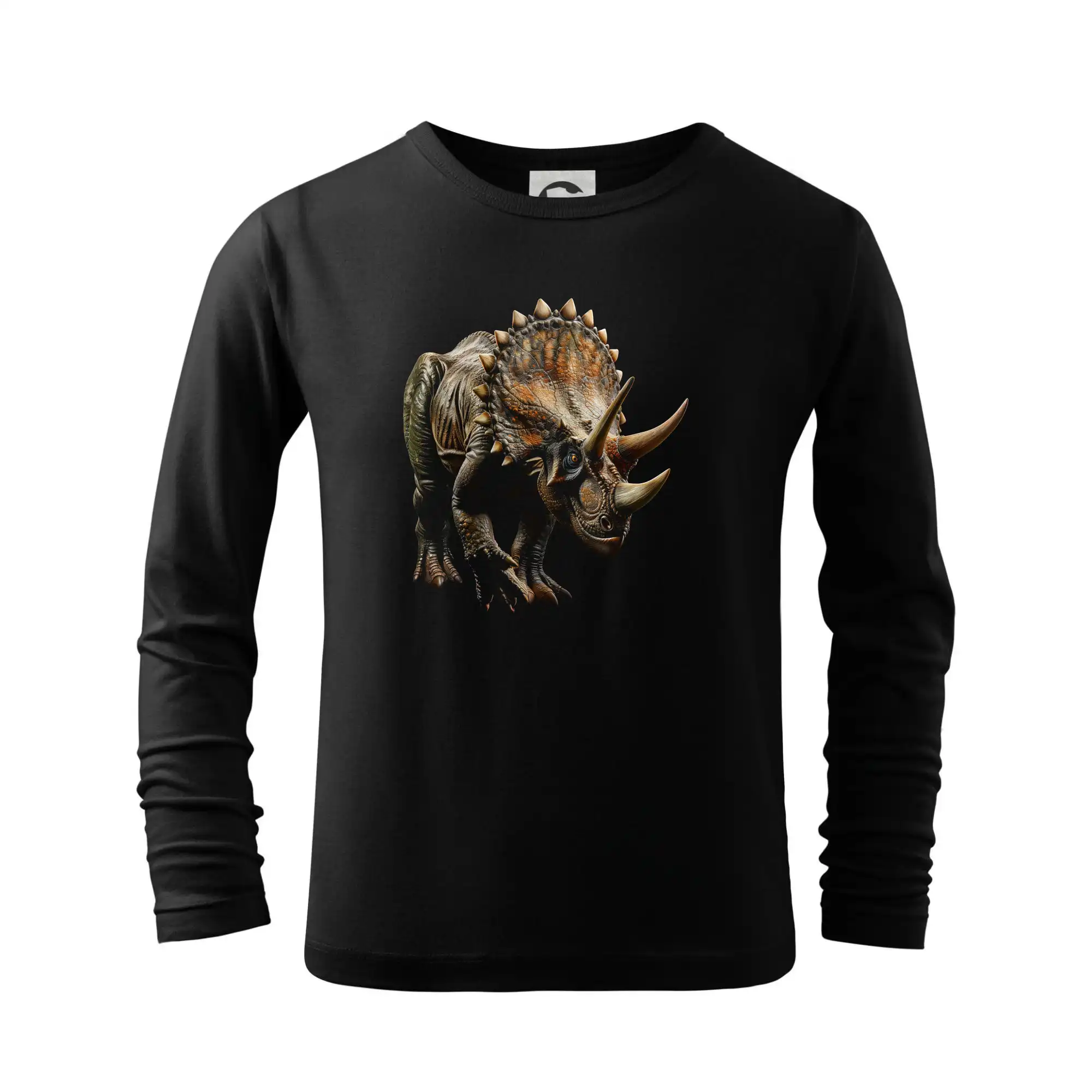 Tričká so zvieratami - Triceratops z boku čierna fotka - Tričko detské Long Sleeve