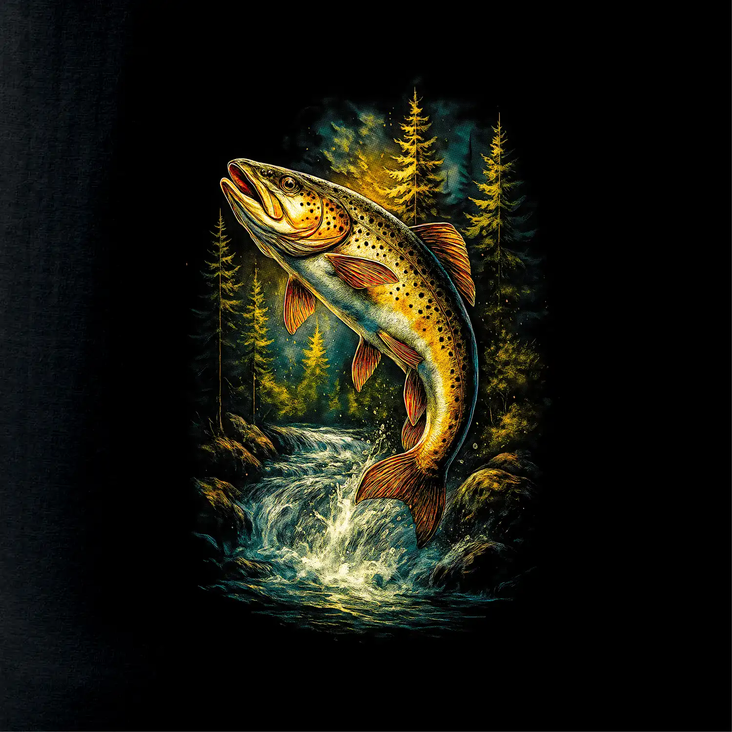 Obrázek pstruh a stromy