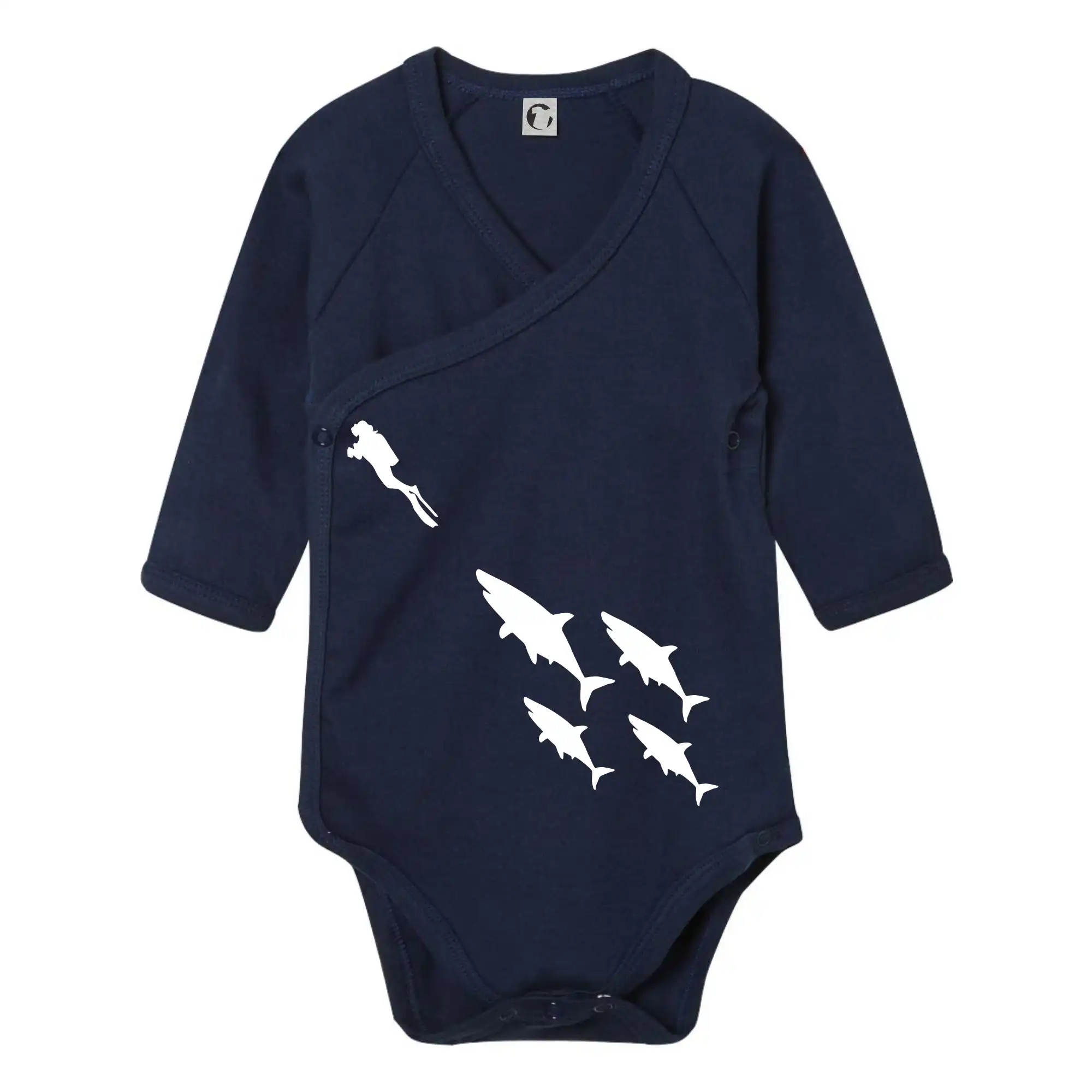 Potápačské tričká - Potápač žraloky - Body zavinovacie s dlhým rukávom
