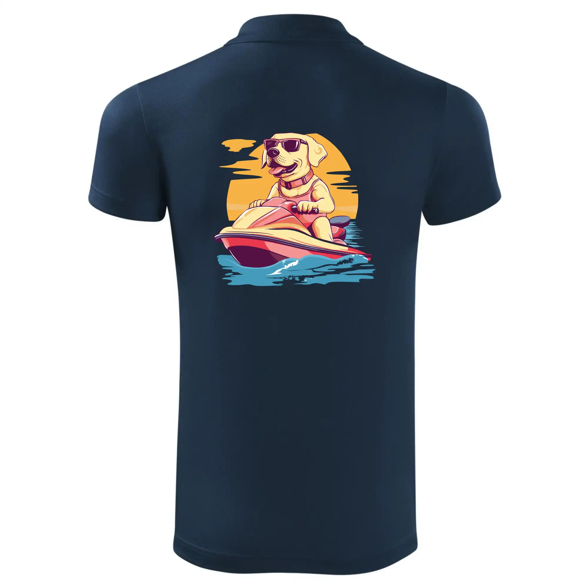 Zlatý retrívr na vodním skútru