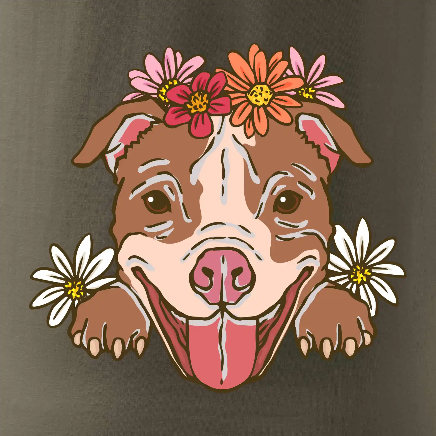 Americký stafordširský teriér hlava s květinami