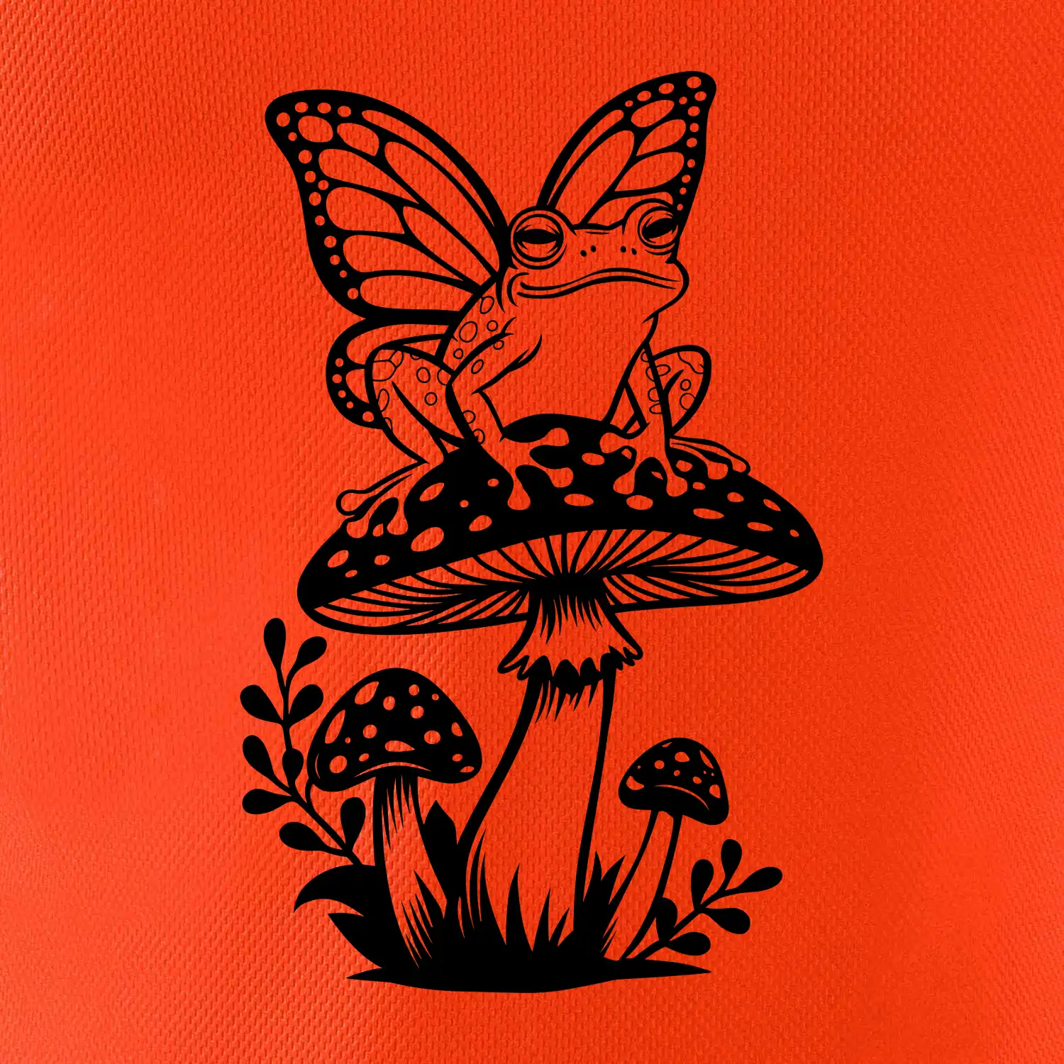 Goblincore černá houba se žábou