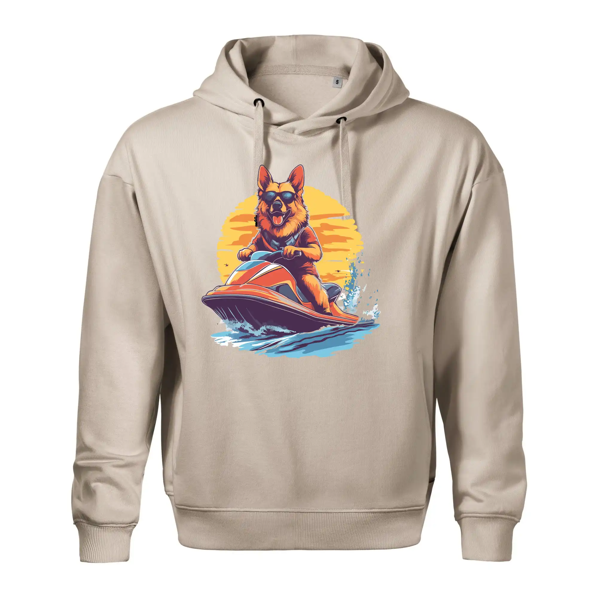 Německý ovčák na vodním skútru