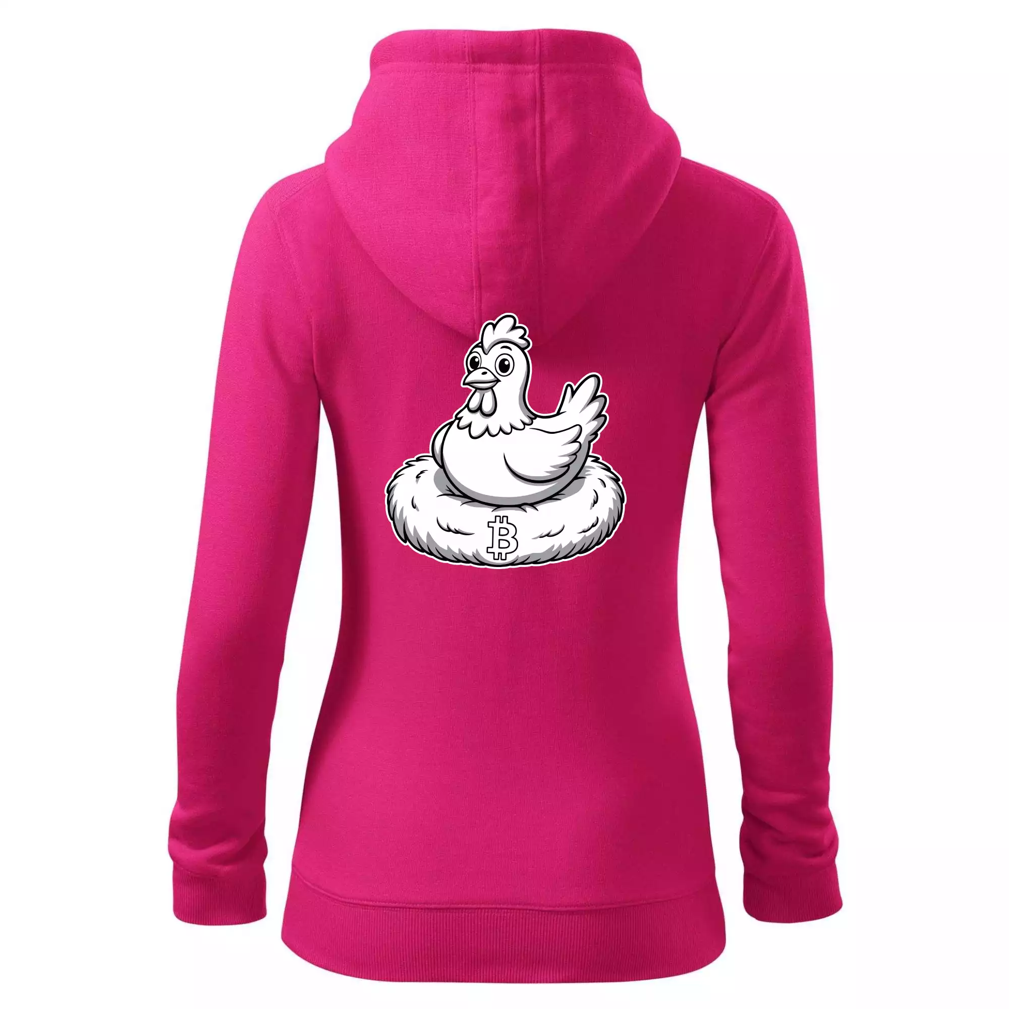 Kuře sedící na bitcoinovém hnízdě