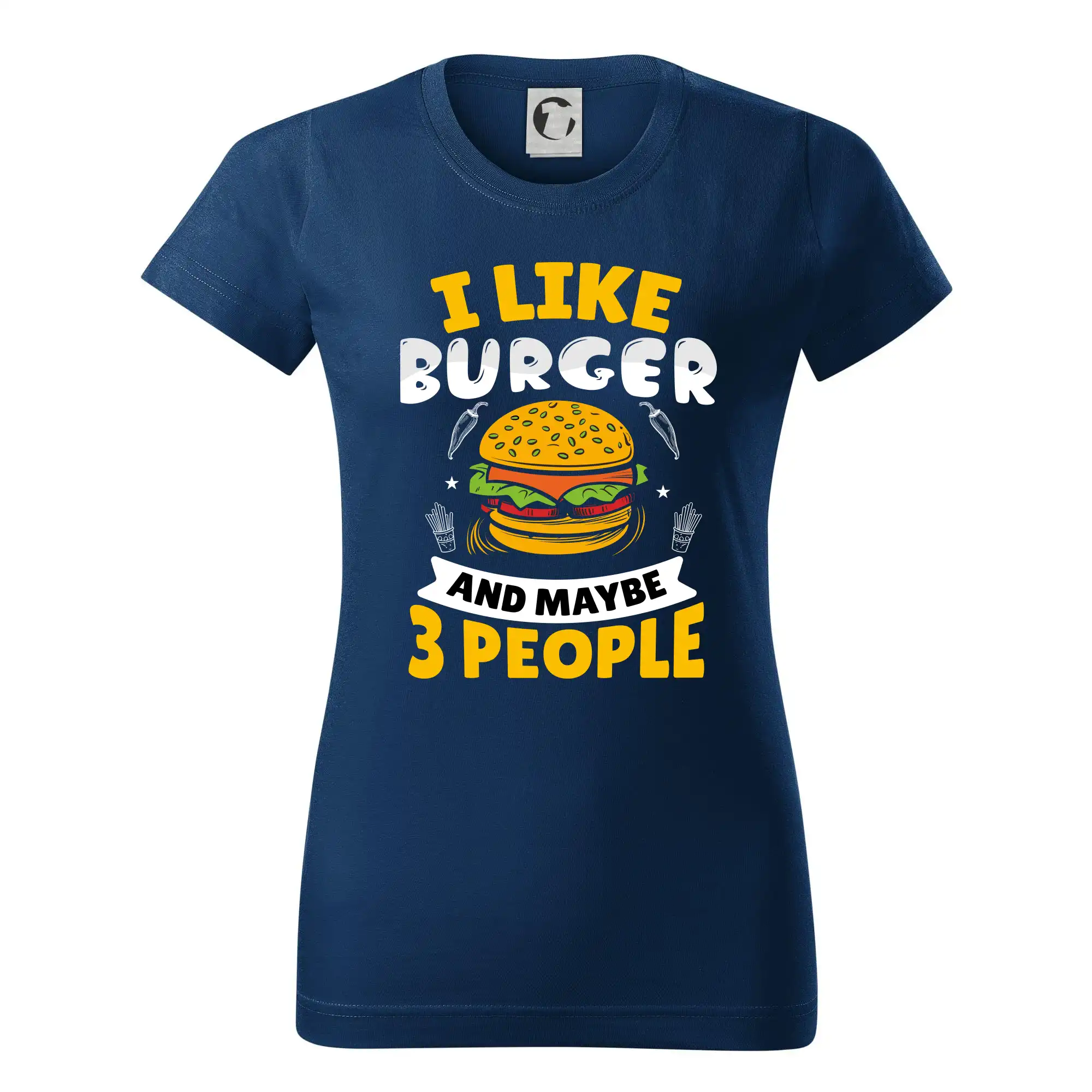 Tričká a zástery na grilovanie - I like burger and maybe 3 people - Dámske tričko basic - ľahko voľnejšie a dlhšie