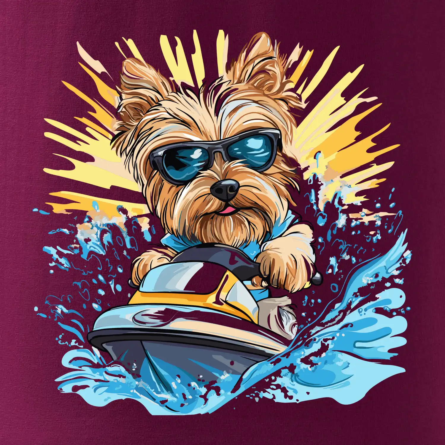 Yorkšírský teriér na vodním skútru