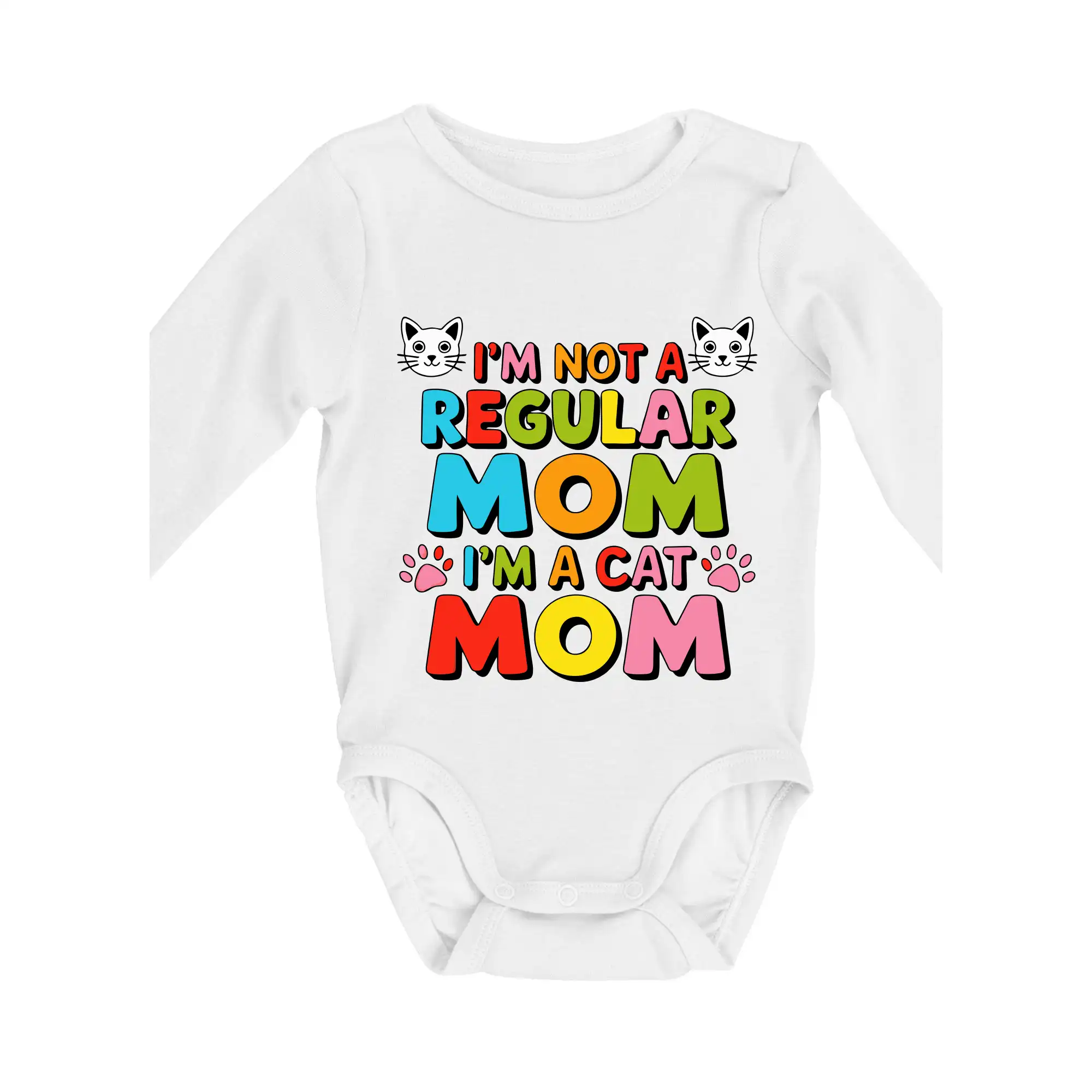 Vtipná tričká s mačkou - I'm not a regular mom I'm a cat mom - Body dojčenské s dlhým rukávom