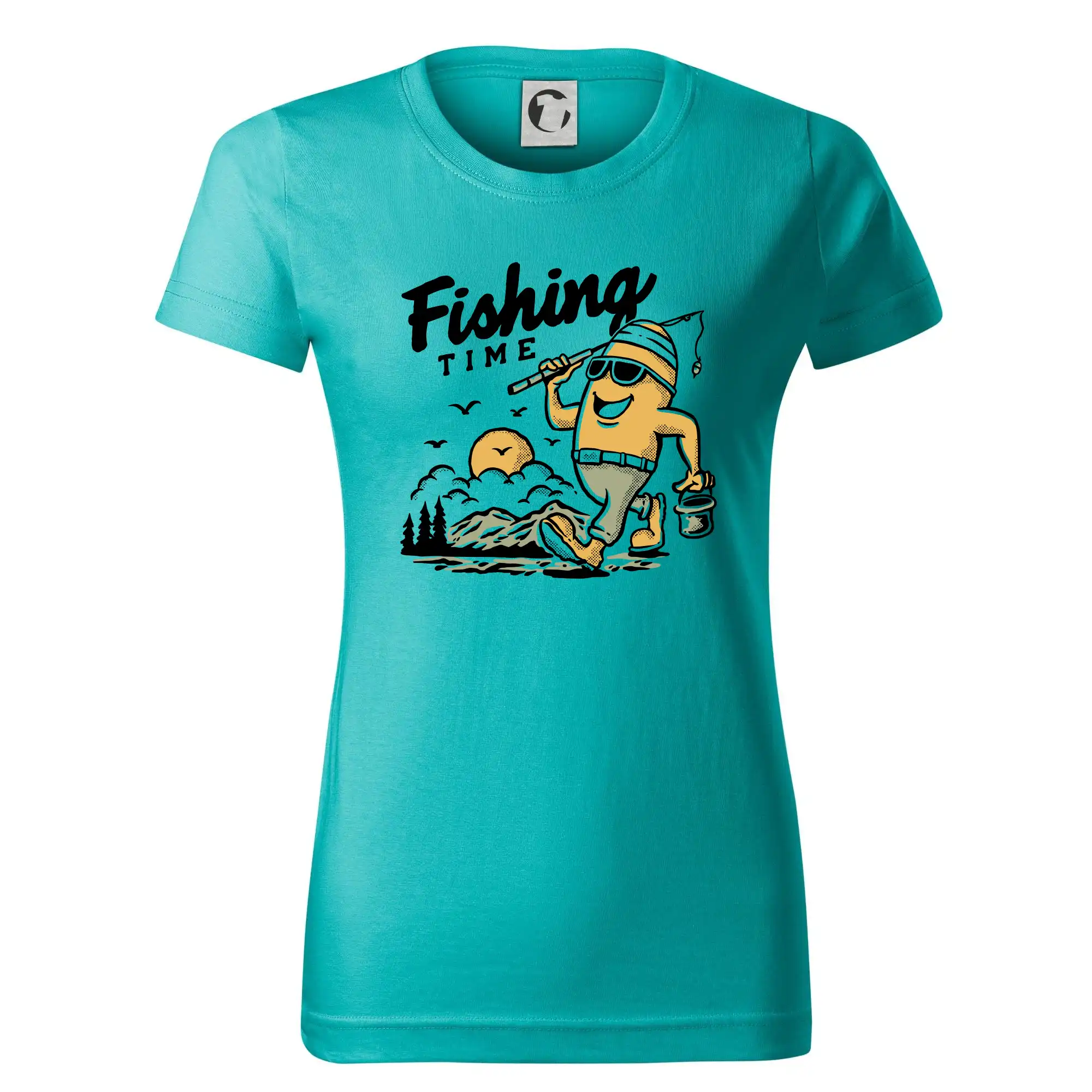 Tričká pre rybárov s potlačou - Fishing Time na výlete - Dámske tričko basic - ľahko voľnejšie a dlhšie