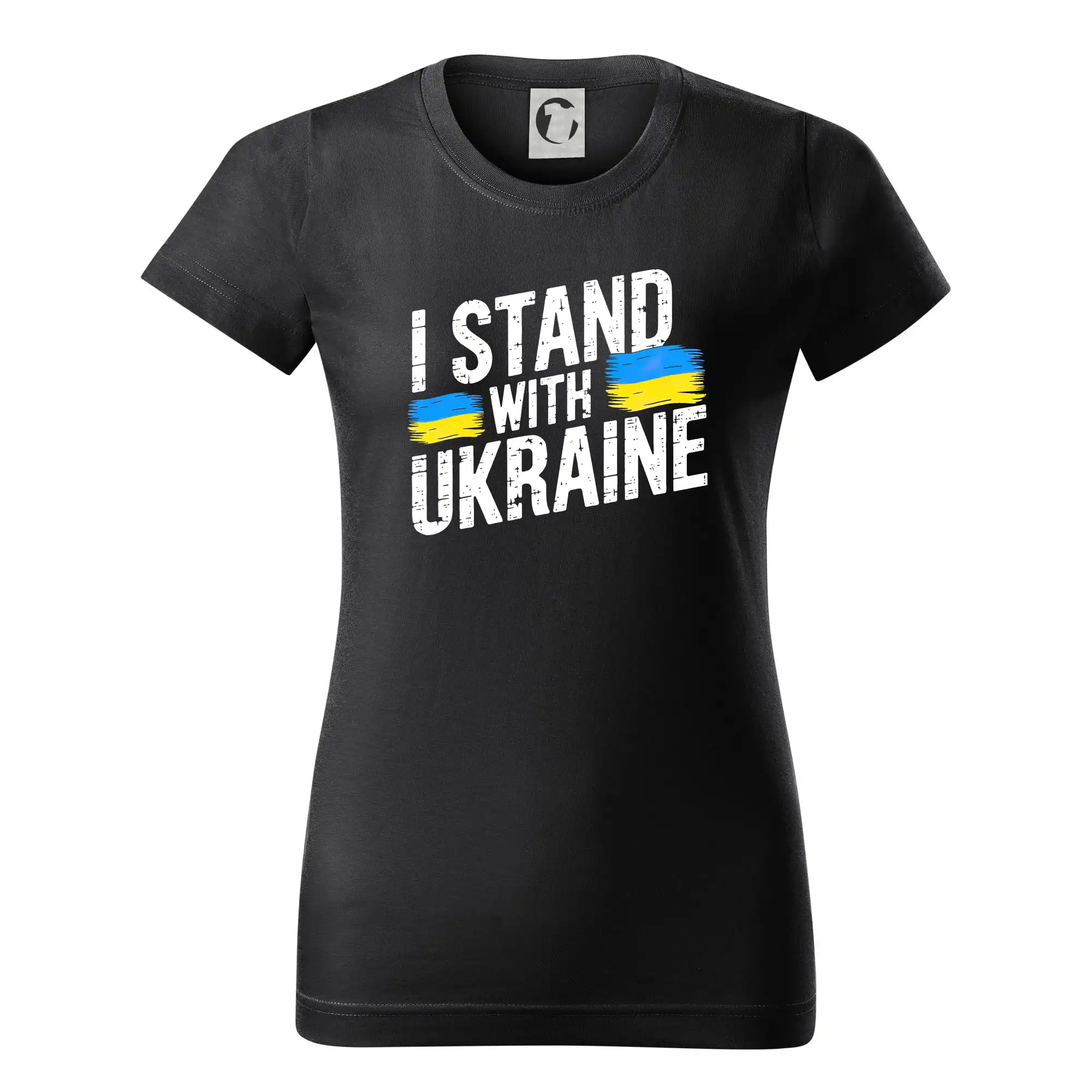 Tričká s vlajkou ukrajiny - I stand with ukraine tlačiaci nápis - Dámske tričko basic - ľahko voľnejšie a dlhšie