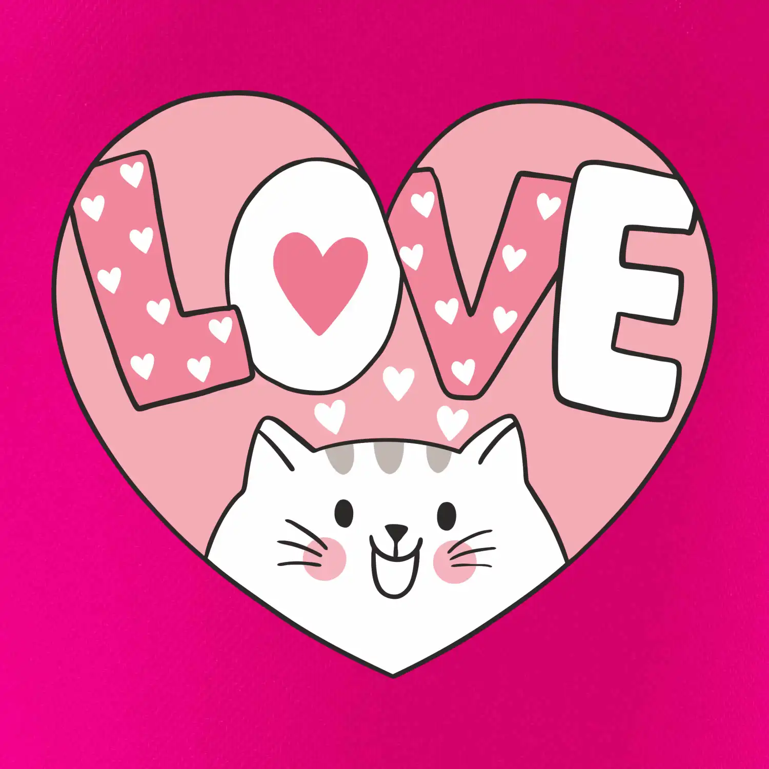 Kočka love - růžové srdce