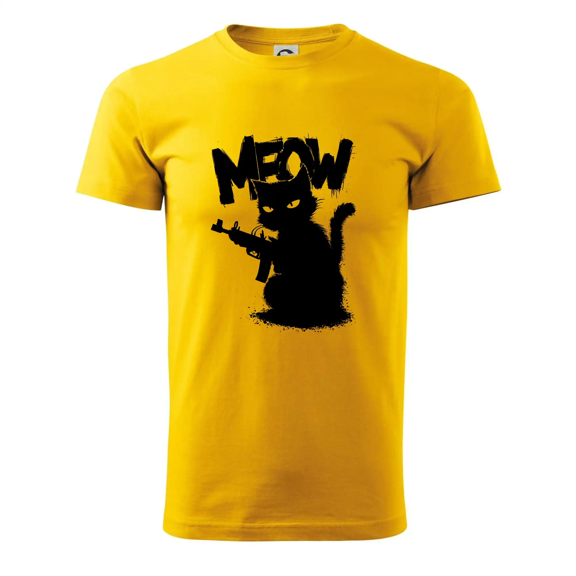 Vtipná tričká s mačkou - Meow mačka so zbraňou - Tričko extra veľké  (5-8XL)