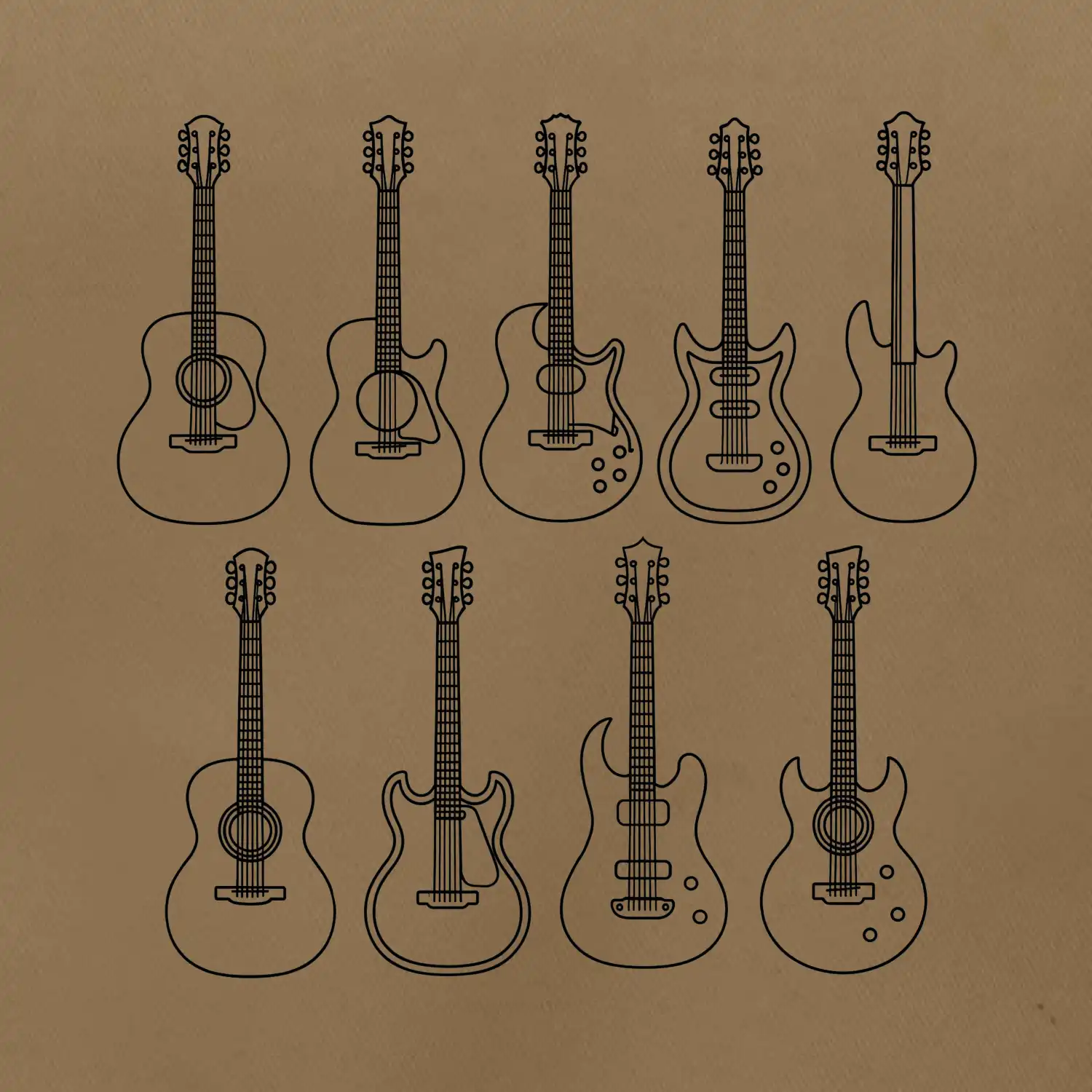 Typy kytar černé kresby