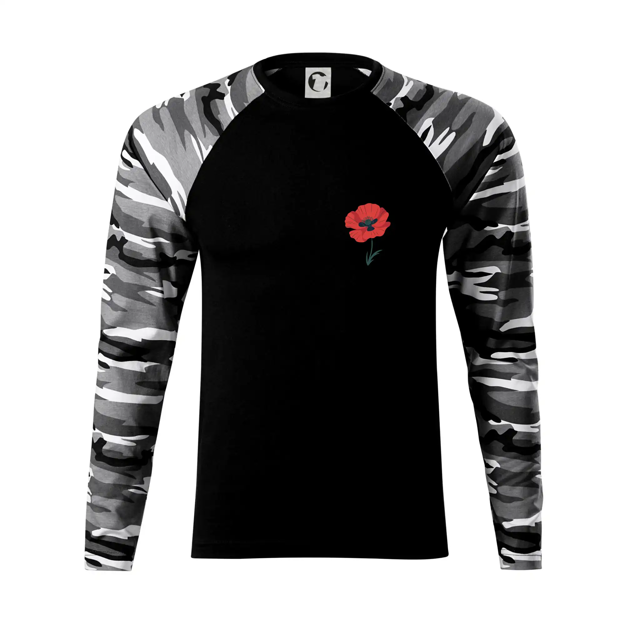 Tričká s kvetinami - Vlčí mak kreslený na prsníku - Camouflage LS