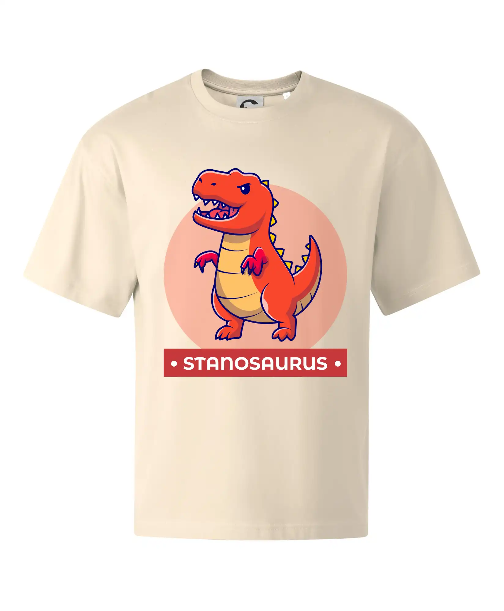 Detské tričká, mikiny a body s originálnymi potlačami | Veselé motívy pre chlapcov aj dievčatá - Dinosaurie mená - oranžový dinosaurus - Stage unisex - OVERSIZE