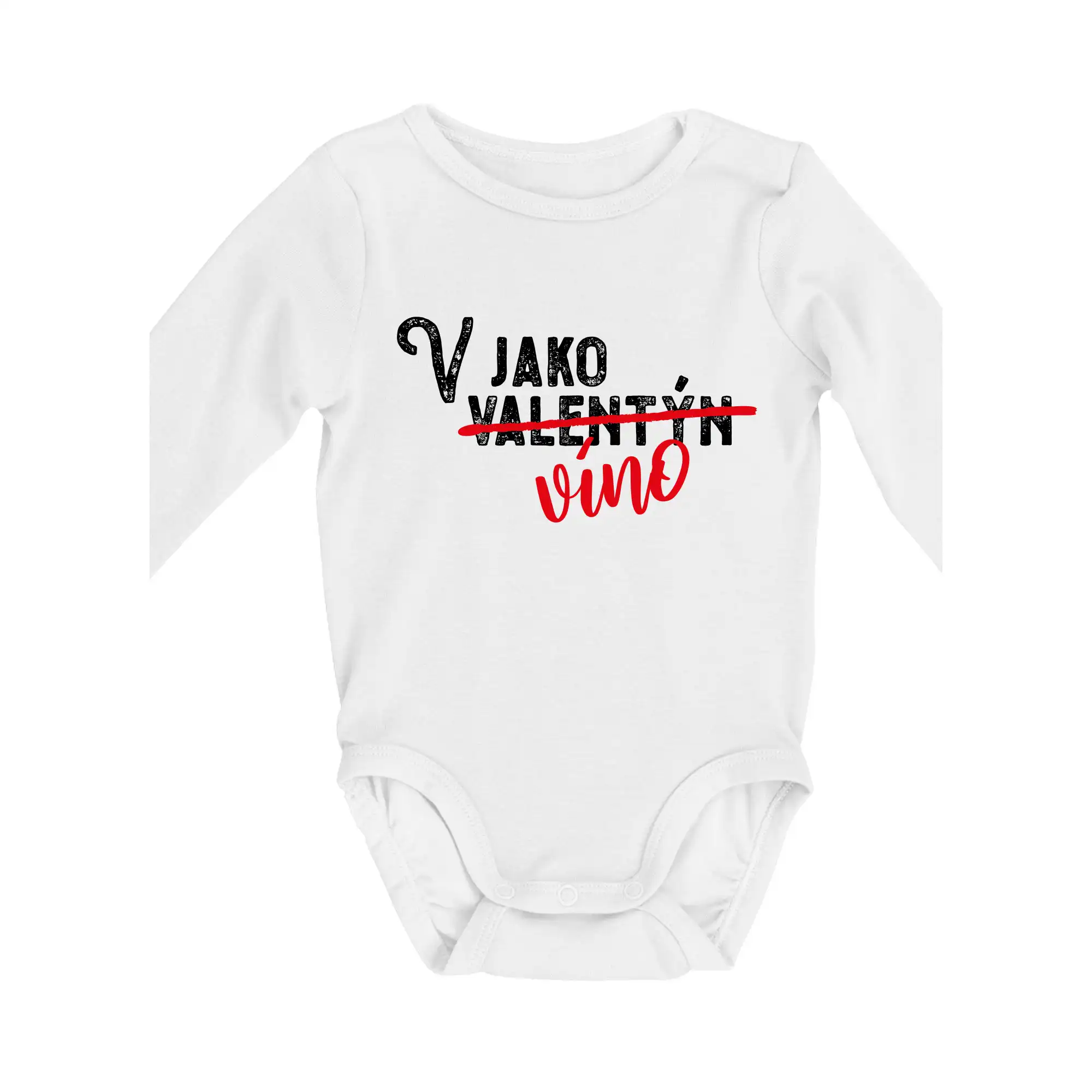 Tričká pre zamilovaných - V jako Valentýn VÍNO - Body dojčenské s dlhým rukávom