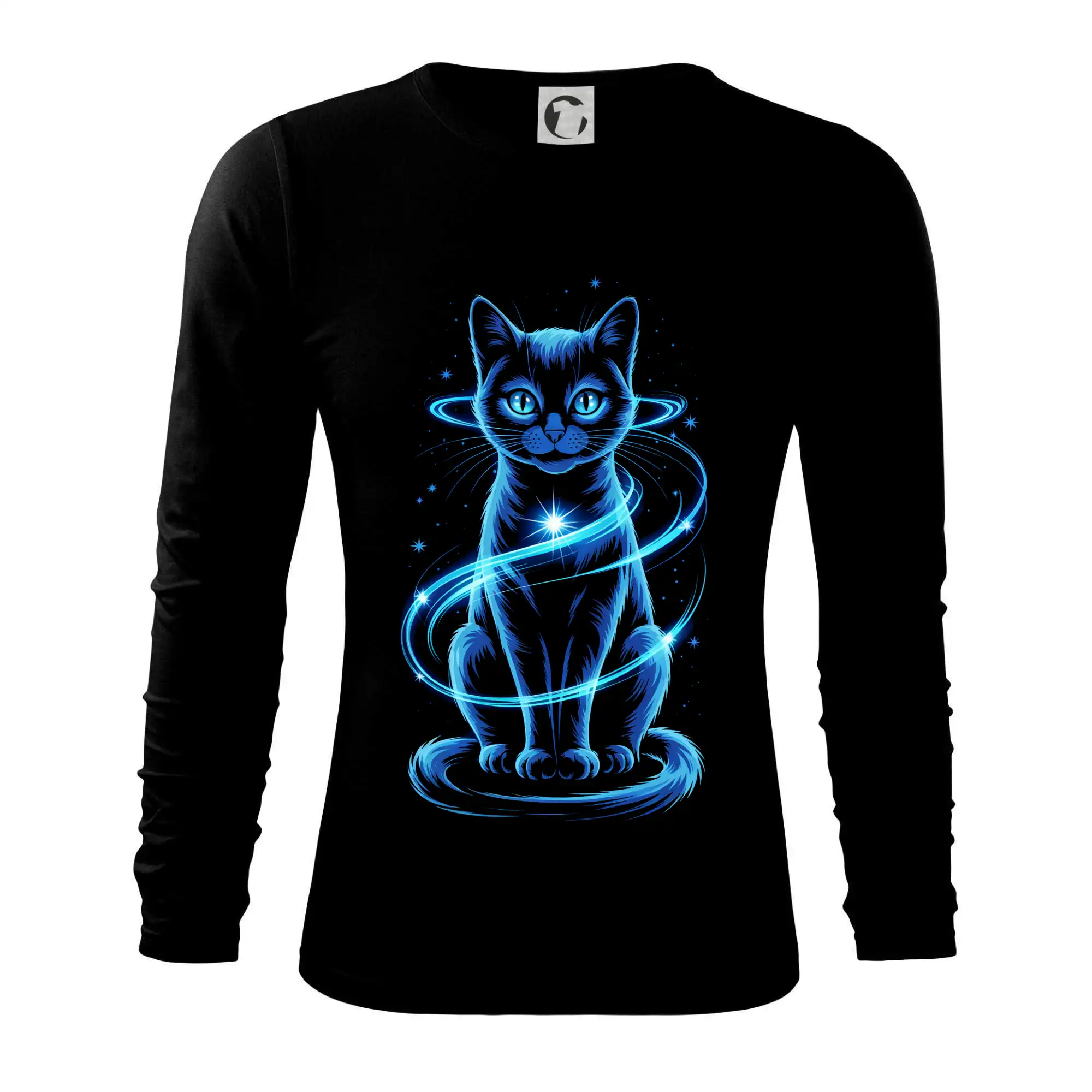 Vtipná tričká s mačkou - Vesmírna mačka modrá - Tričko s dlhým rukávom FIT-T long sleeve