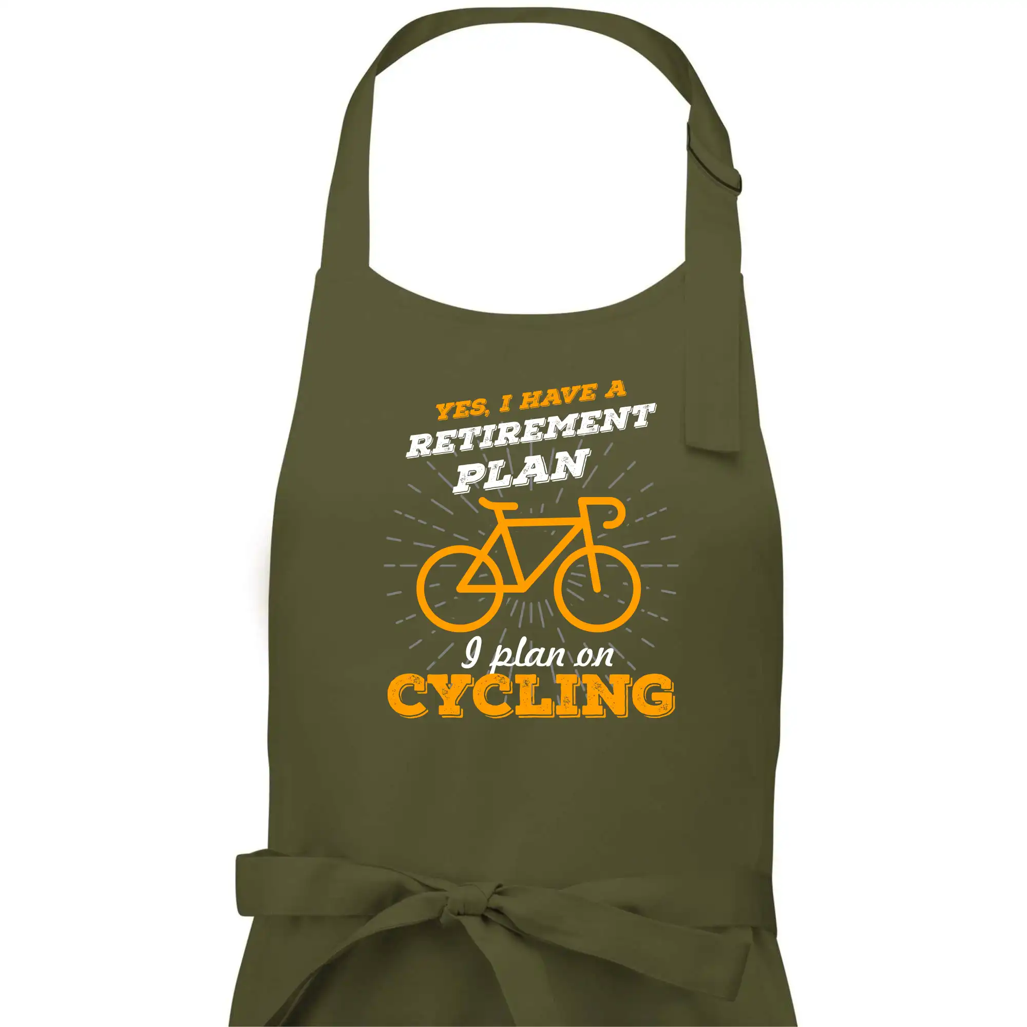 Tričko ako darček pre cyklistu - Oranžové koleso - Yes, I have a retirement plan, Aj plan on cycling - Dámska zástera na varenie