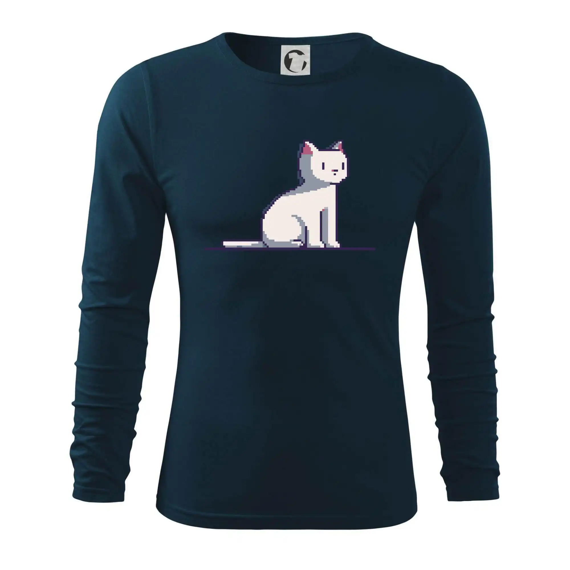 Vtipná tričká s mačkou - Mačka biela pixel - Tričko s dlhým rukávom FIT-T long sleeve