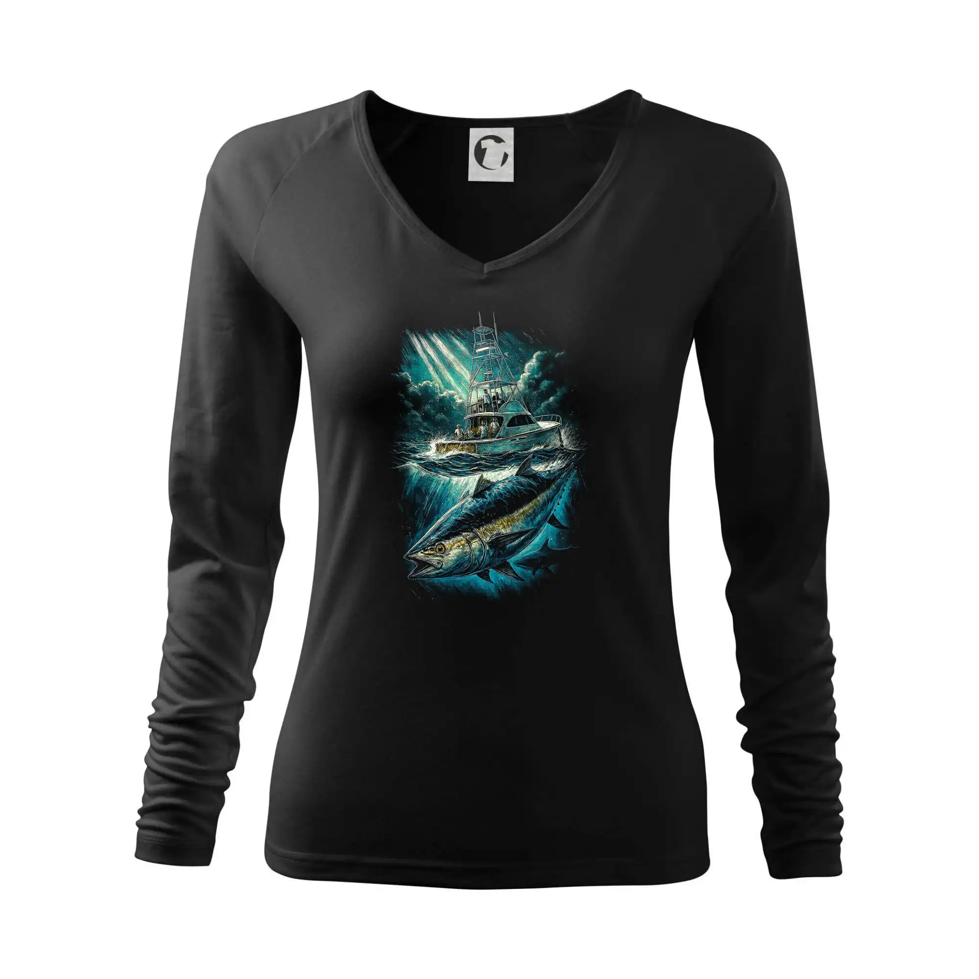 Tričká pre rybárov s potlačou - Obrázok Oceánsky rybolov - Tričko dámske Elegance