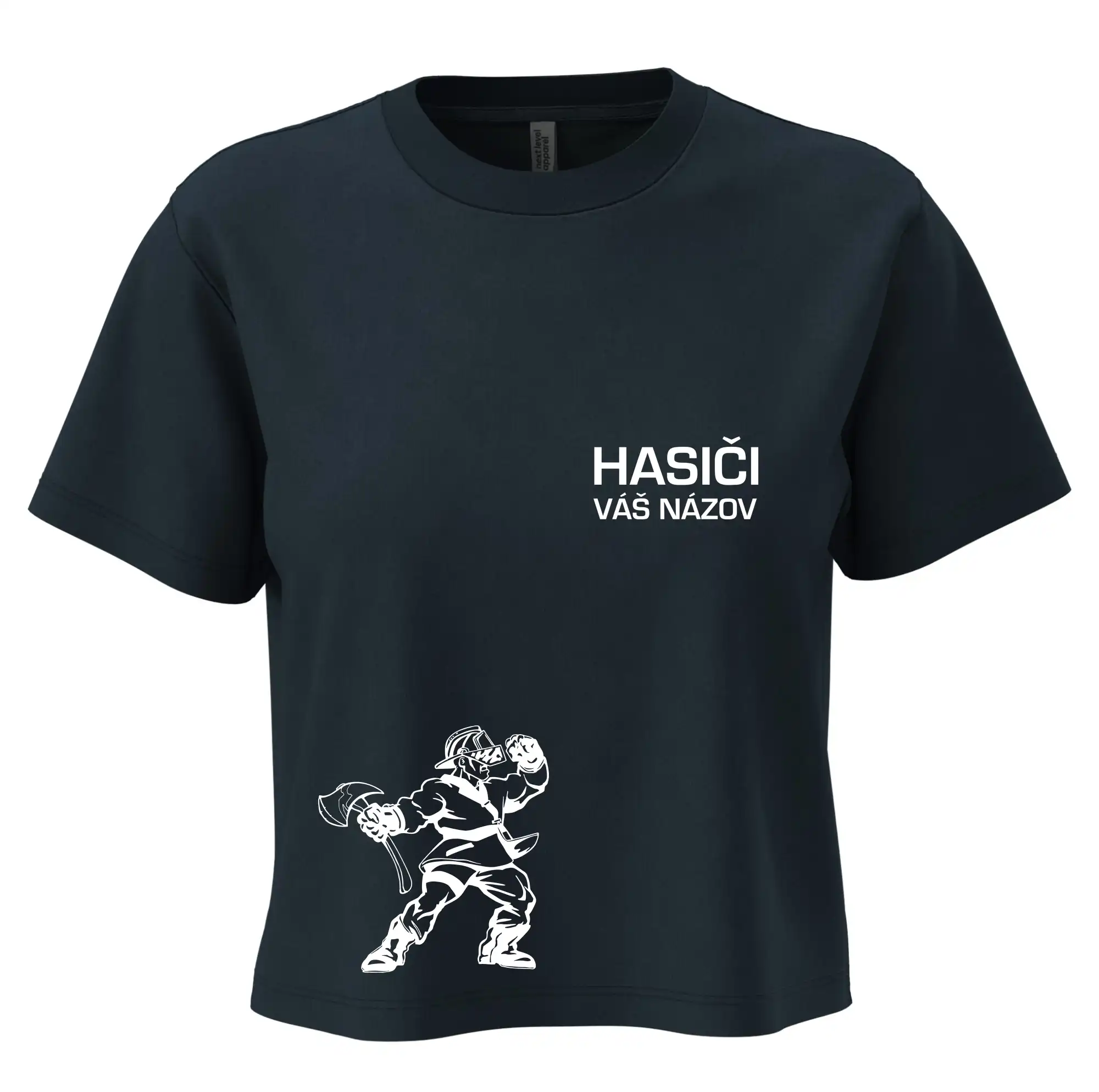 Originálne tričká pre hasičov - Hasič postava - vlastný názov - Boxy cropped tričko OVERSIZE