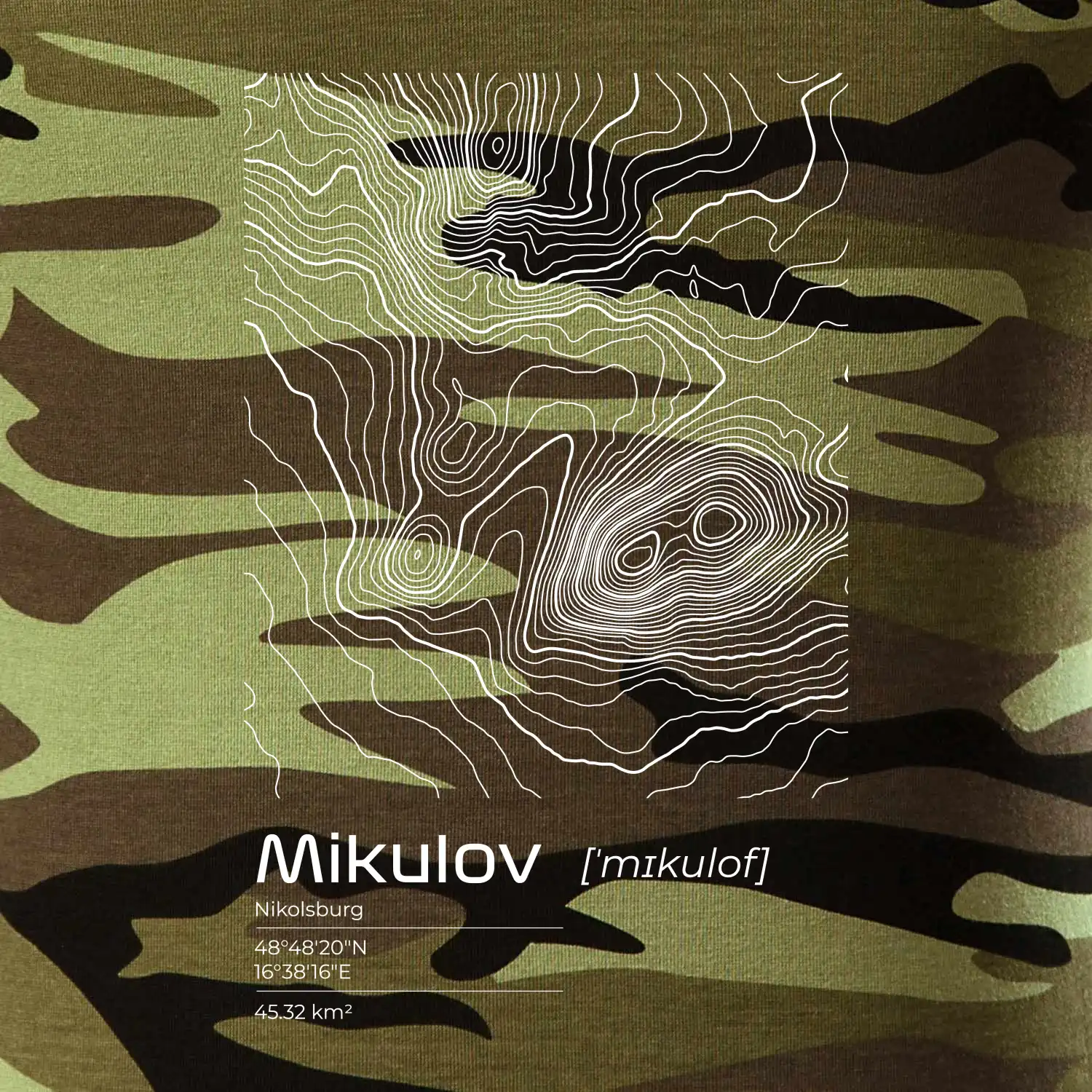 Mikulov - vrstevnice v obdélníku