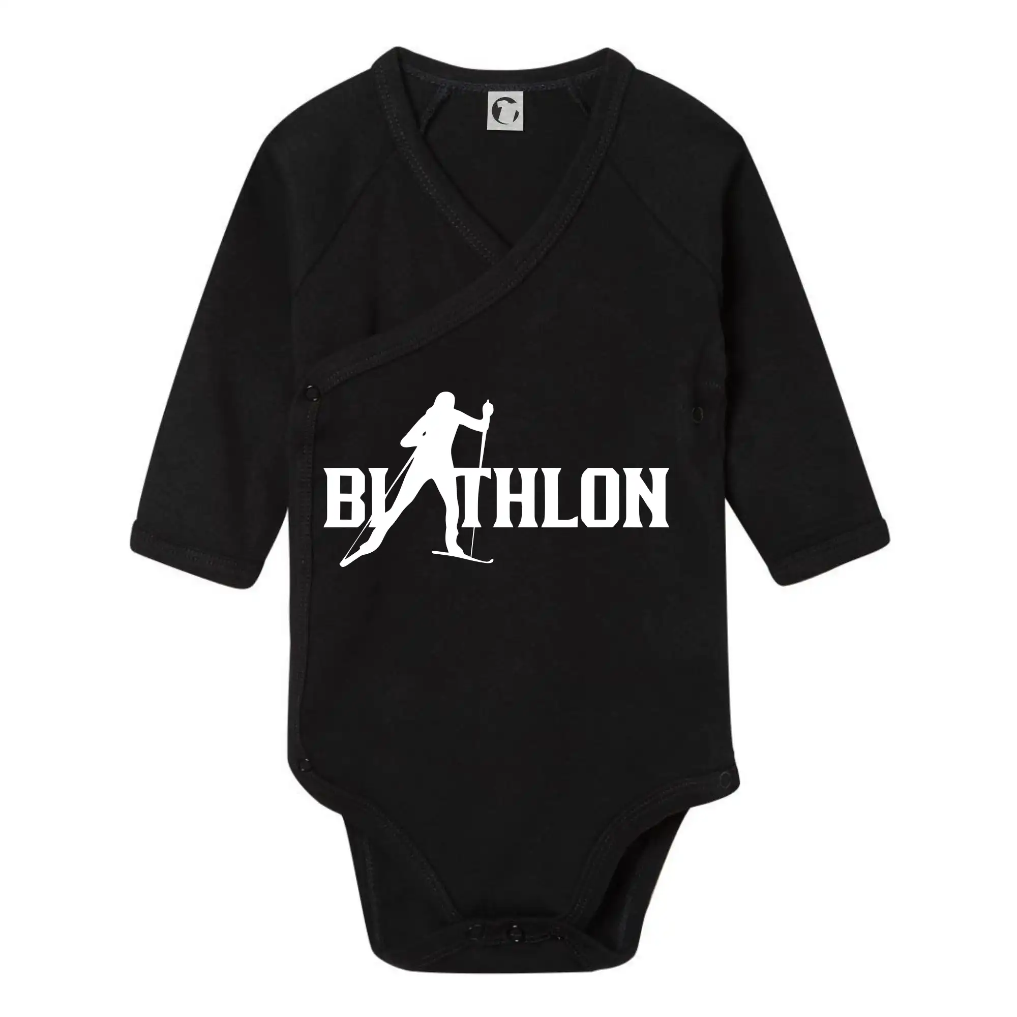 Lyže a Snowboard - Biathlon nápis - Body zavinovacie s dlhým rukávom