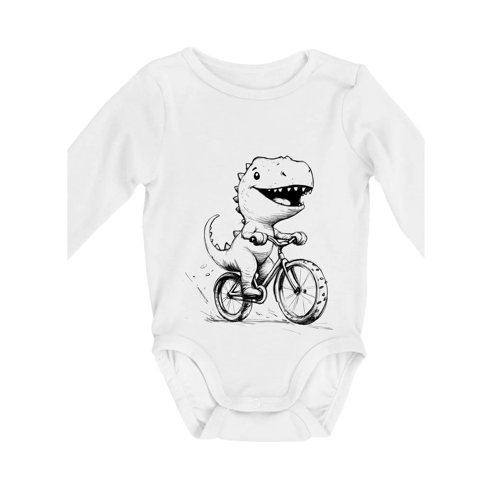 Tričko ako darček pre cyklistu - Roztomilý Dinosaurus na bicykli - Body dojčenské s dlhým rukávom