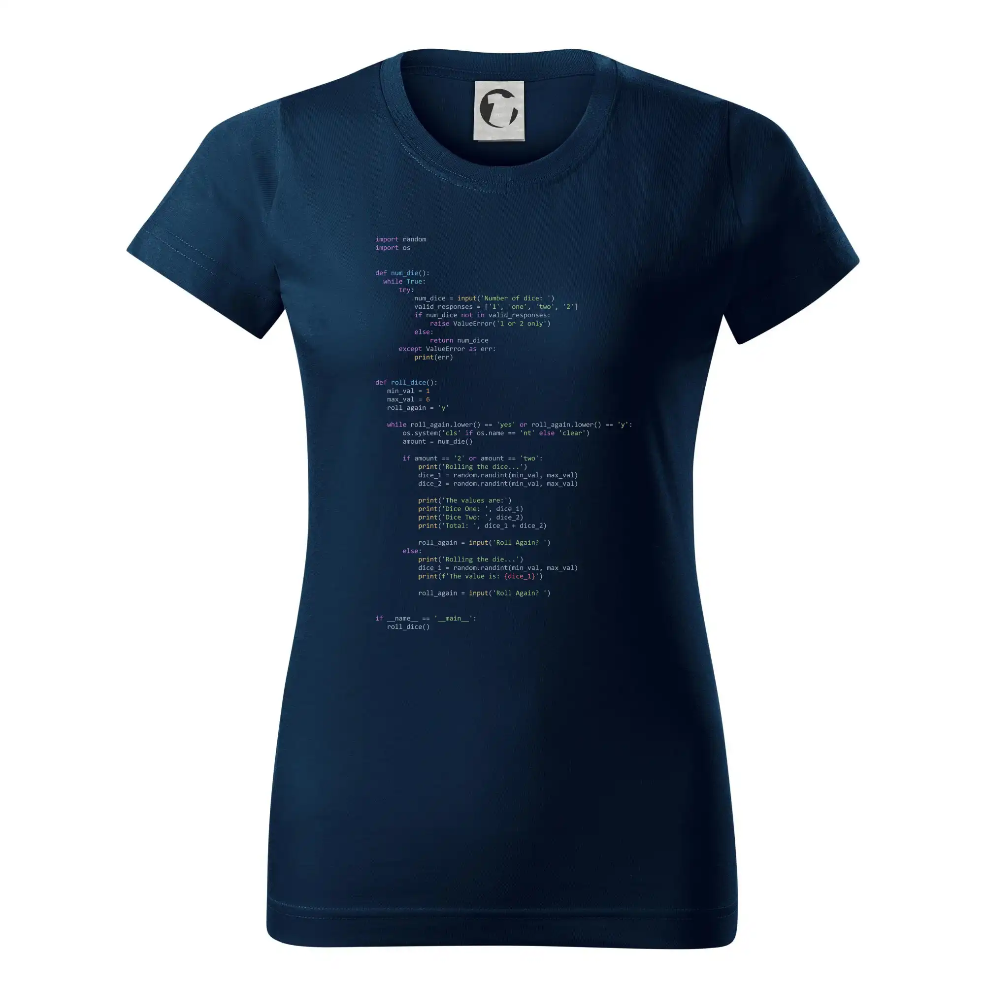 Tričká pre ajťákov - Python Generátor hodu kockou - Dámske tričko basic - ľahko voľnejšie a dlhšie