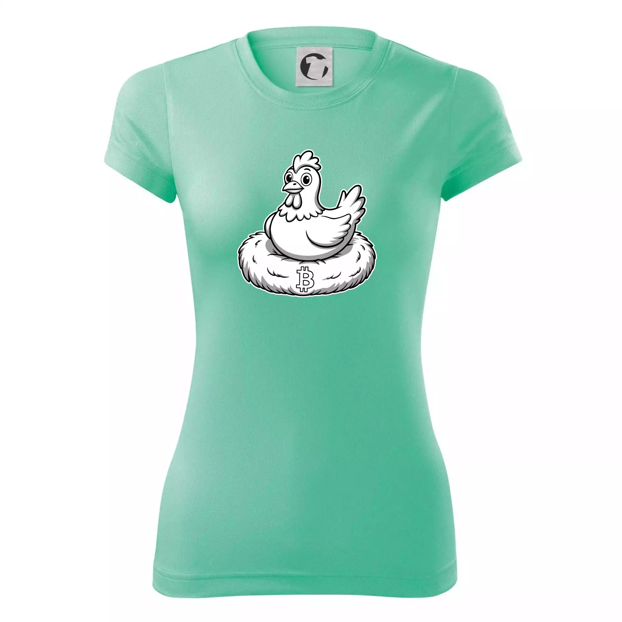 Kuře sedící na bitcoinovém hnízdě