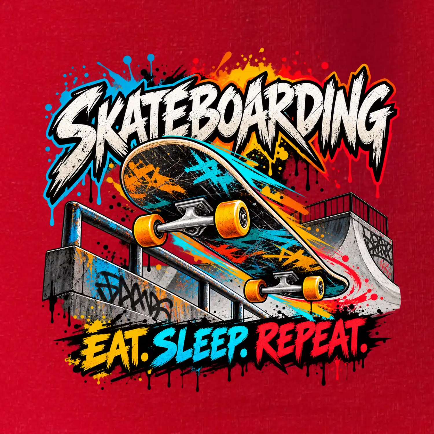 Skateboard ve street stylu eat sleep repeat
