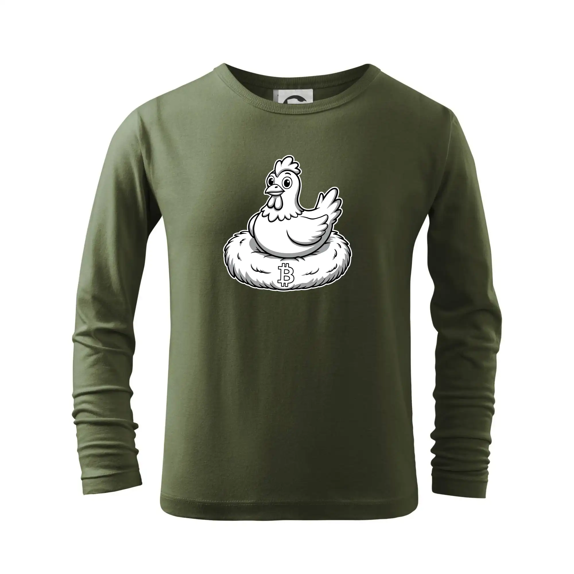 Kurča sediace na bitcoinovom hniezde - Tričko detské Long Sleeve