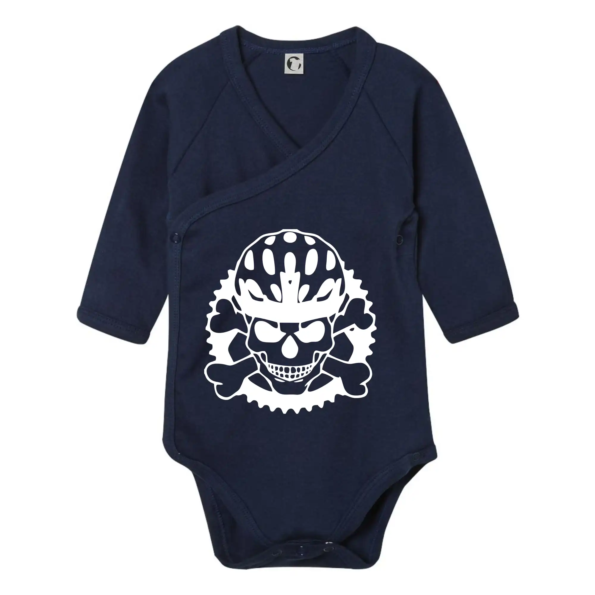 Tričko ako darček pre cyklistu - Lebka cyklista - prilba - Body zavinovacie s dlhým rukávom