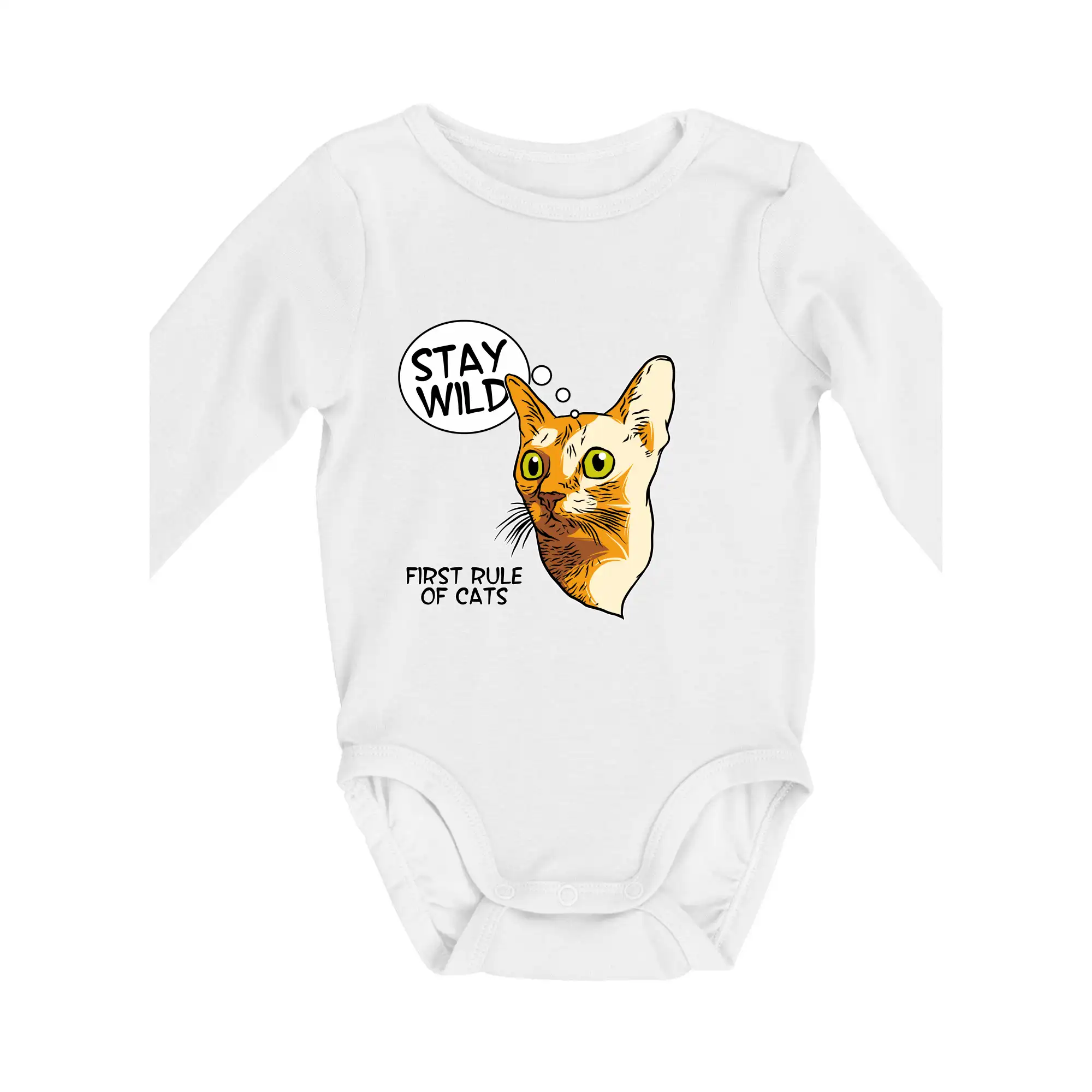 Vtipná tričká s mačkou - Mačka stay wild - Body dojčenské s dlhým rukávom