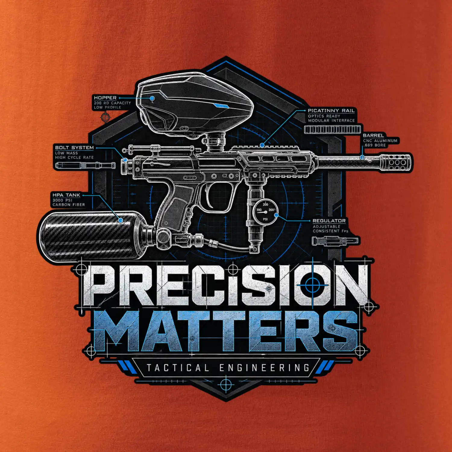 Technický nákres precision matters paintball