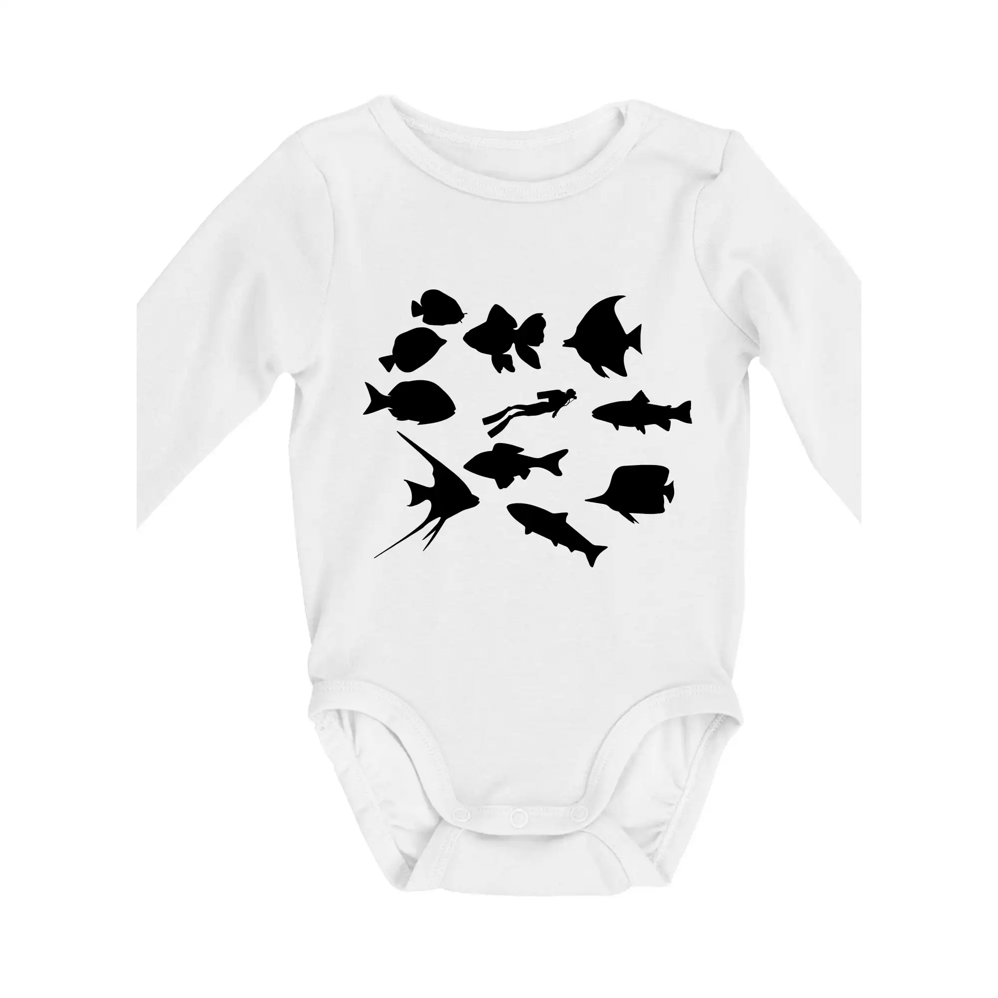 Potápačské tričká - Potápač ryby štvorec - Body dojčenské s dlhým rukávom