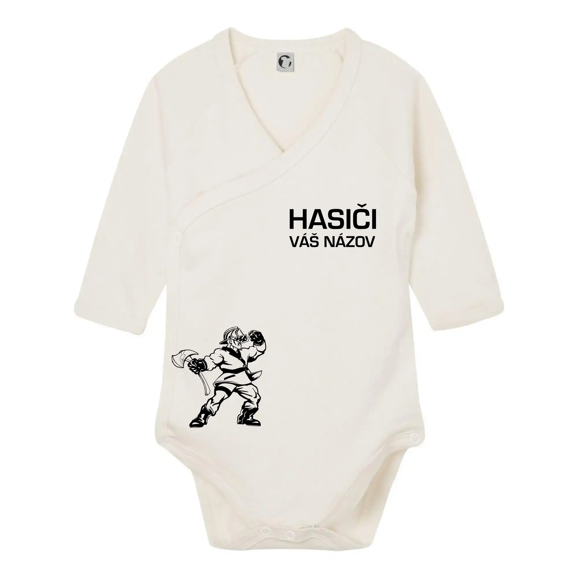 Originálne tričká pre hasičov - Hasič postava - vlastný názov - Body zavinovacie s dlhým rukávom