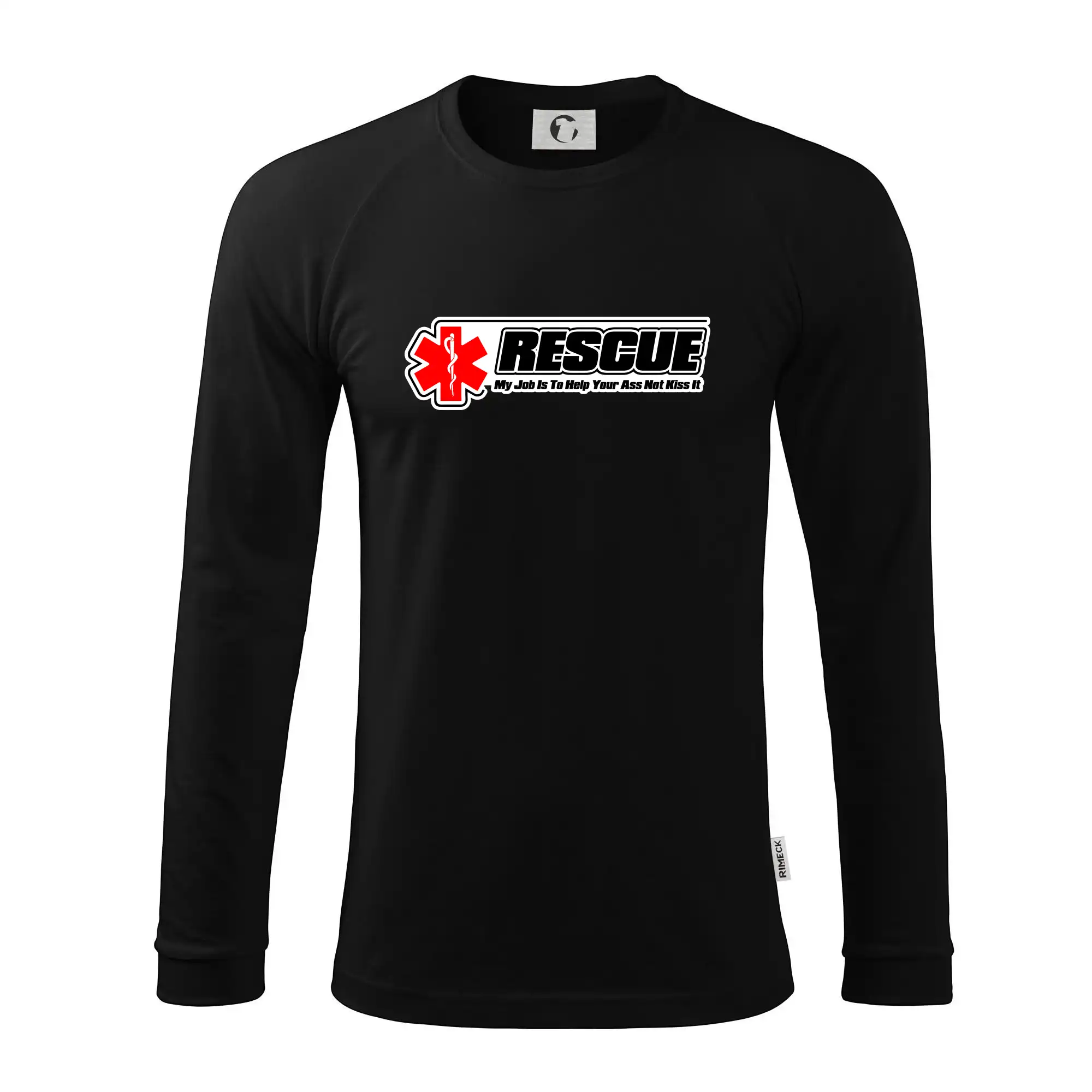 Tričká a mikiny pre záchranárov a lekárov - Kvalitné oblečenie pre zdravotníkov - Rescue My Job Is To Help Your Ass Not Kiss It - Pánske tričko s dlhým rukávom LS130
